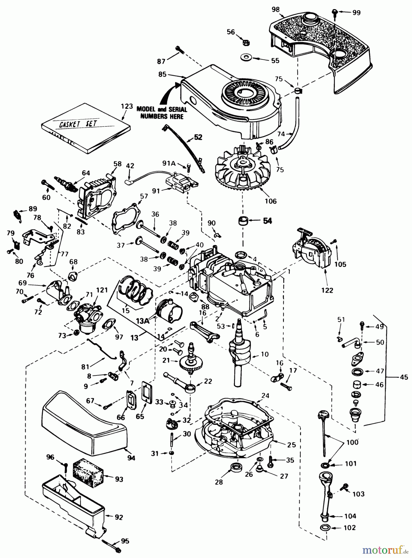 Toro Neu Mowers, Walk-Behind Seite 1 20758 - Toro Lawnmower, 1983 (3000001-3999999) ENGINE TECUMSEH MODEL NO. TNT 100-10078E