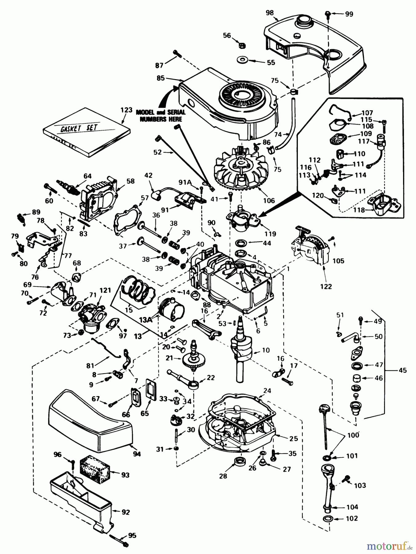 Toro Neu Mowers, Walk-Behind Seite 1 20762 - Toro Lawnmower, 1981 (1000001-1999999) ENGINE TECUMSEH MODEL NO. TNT 100-10066D