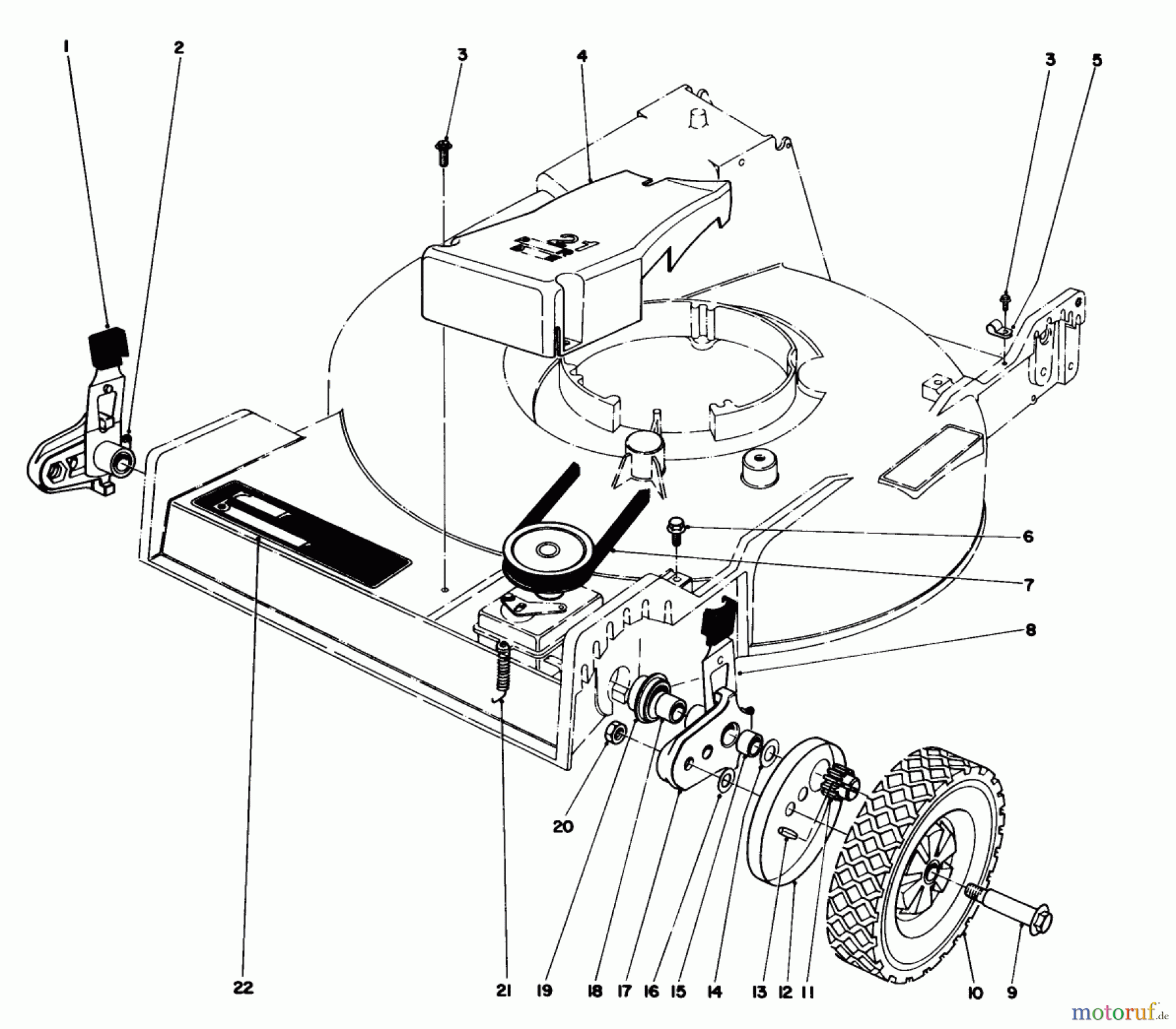 Toro Neu Mowers, Walk-Behind Seite 1 20770 - Toro Lawnmower, 1982 (2000001-2999999) FRONT WHEEL & PIVOT ARM ASSEMBLY