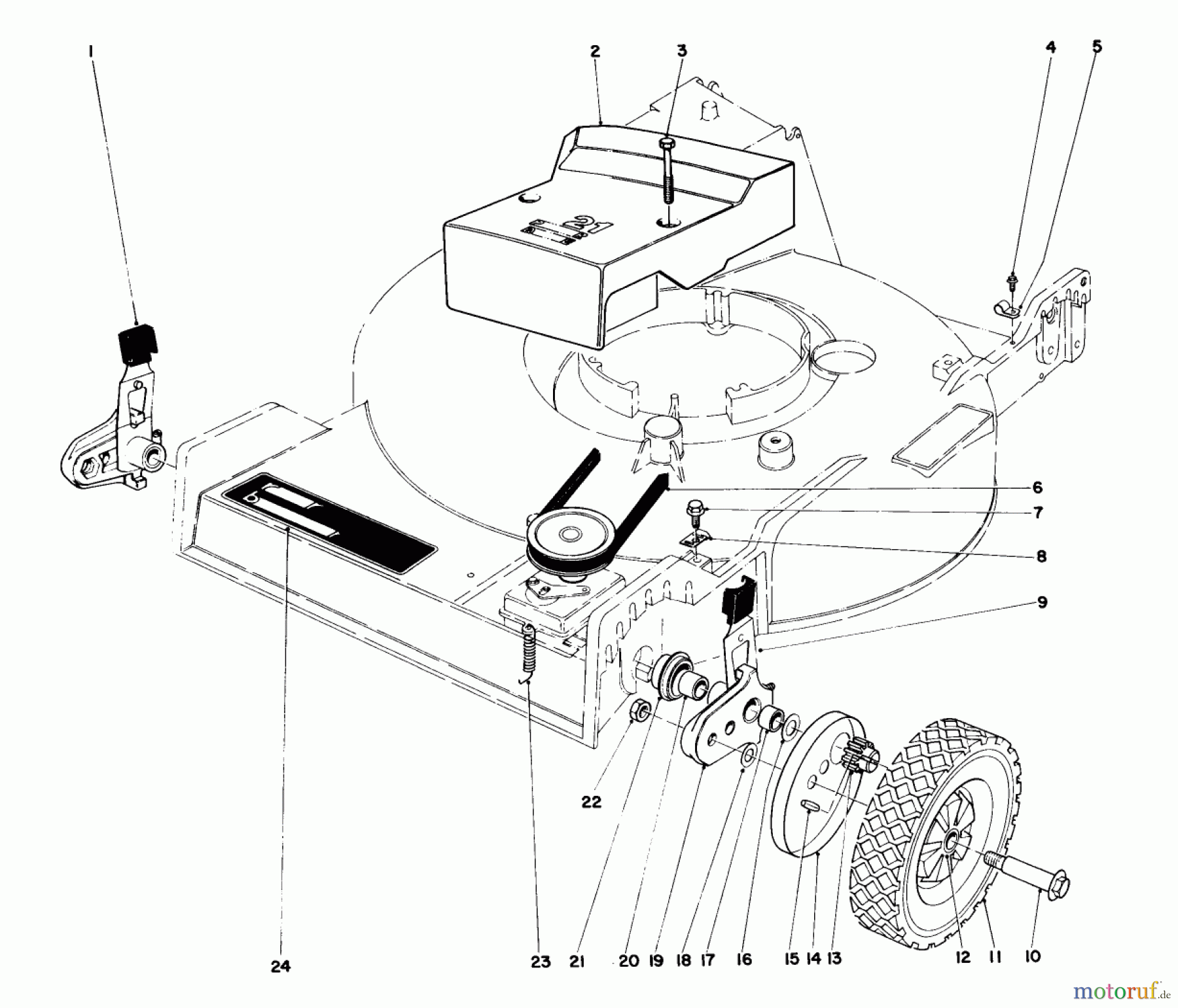 Toro Neu Mowers, Walk-Behind Seite 1 20773 - Toro Lawnmower, 1983 (3000001-3999999) FRONT WHEEL & PIVOT ARM ASSEMBLY