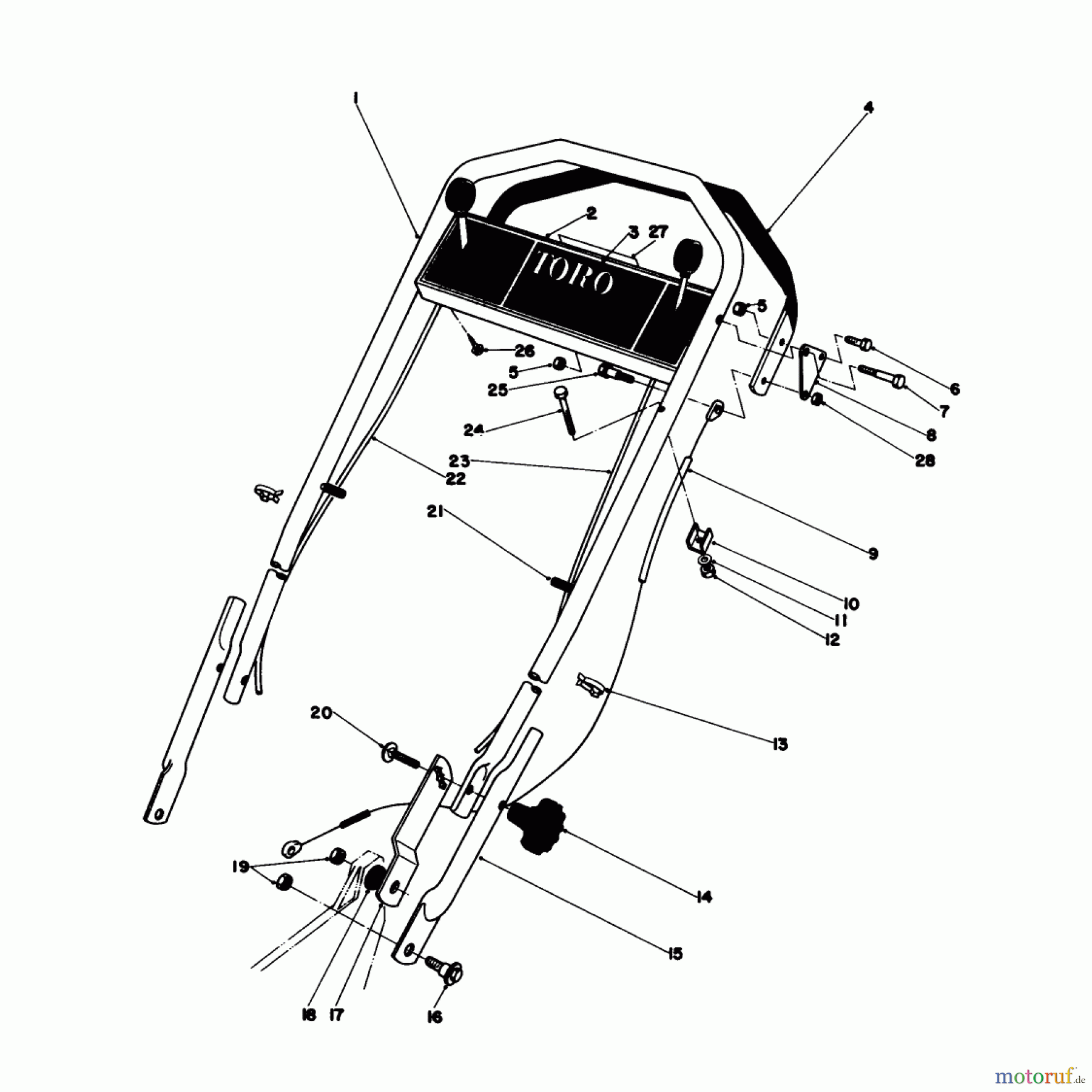 Toro Neu Mowers, Walk-Behind Seite 1 20775 - Toro Lawnmower, 1980 (0000001-0999999) HANDLE ASSEMBLY (USED ON UNITS WITH SERIAL NO. 0007001 & UP)