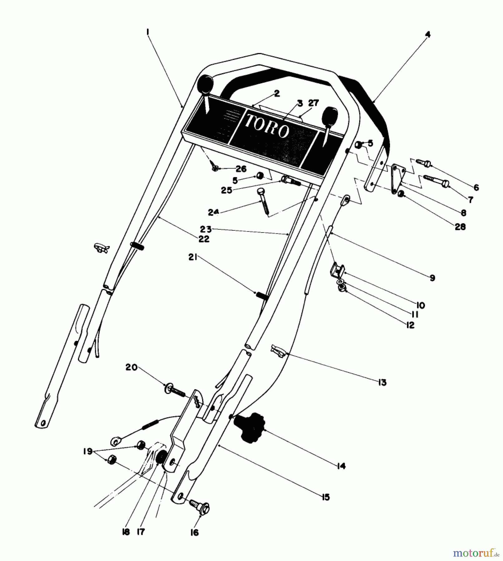 Toro Neu Mowers, Walk-Behind Seite 1 20785 - Toro Lawnmower, 1980 (0000001-0999999) HANDLE ASSEMBLY (USED ON UNITS WITH SERIAL NO. 0003991 & UP)