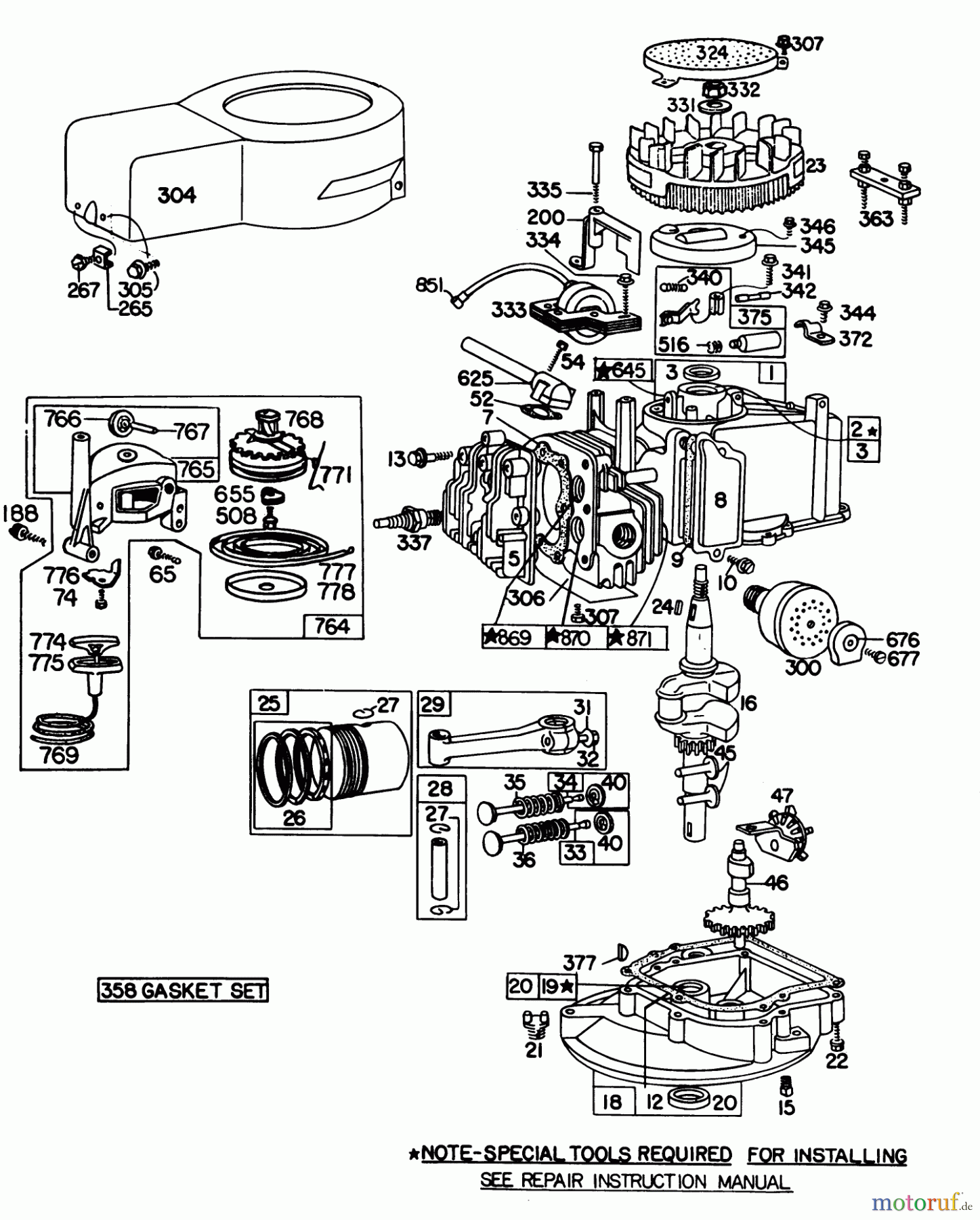 Toro Neu Mowers, Walk-Behind Seite 1 20798 - Toro Lawnmower, 1980 (0000001-0999999) ENGINE BRIGGS & STRATTON MODEL NO. 92908-2054-02