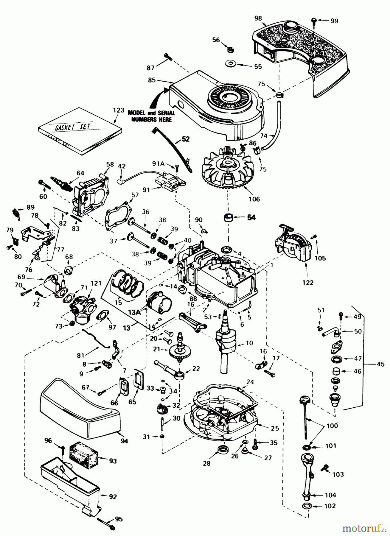Toro Neu Mowers, Walk-Behind Seite 1 20810 - Toro Lawnmower, 1984 (4000001-4999999) ENGINE TECUMSEH MODEL NO. TNT 100-10077E