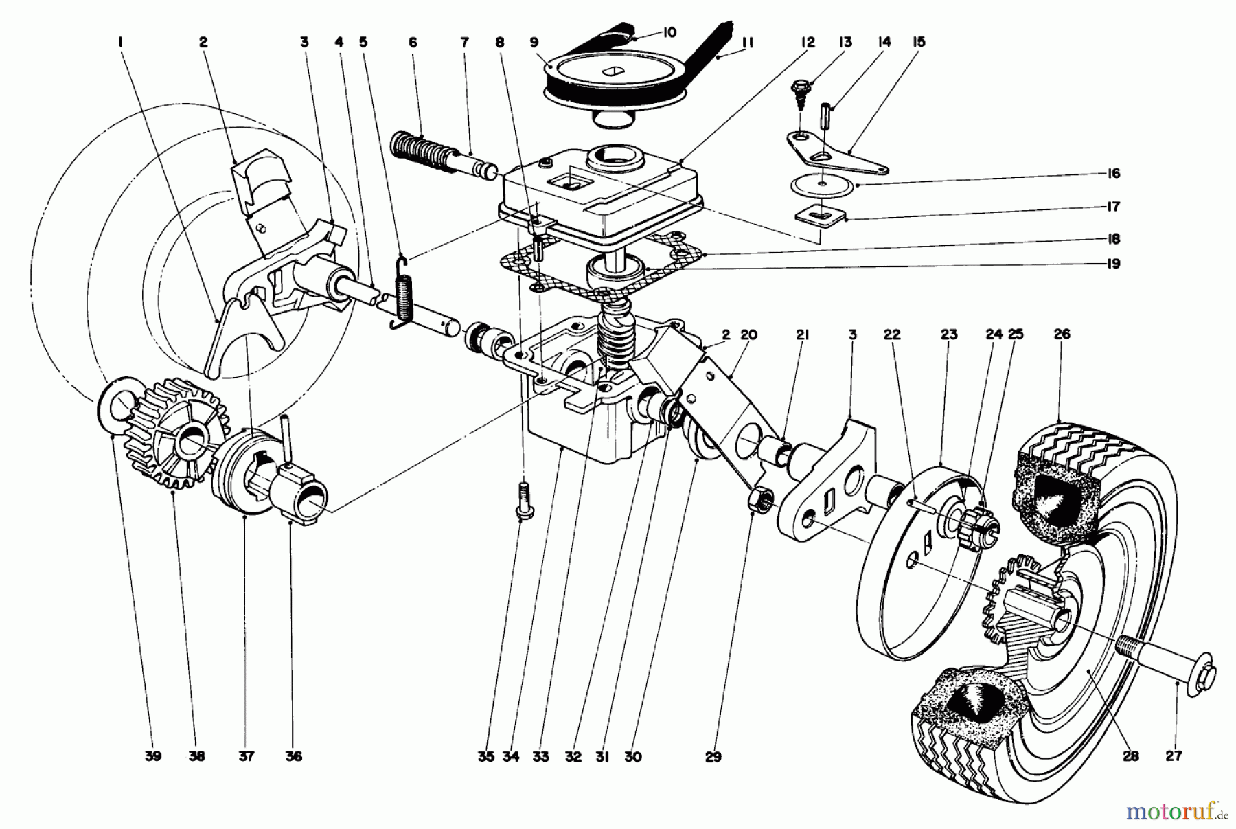  Toro Neu Mowers, Walk-Behind Seite 2 21273 - Toro Guardian Lawnmower, 1973 (3000001-3999999) GEAR BOX ASSEMBLY MODEL NO. 21273