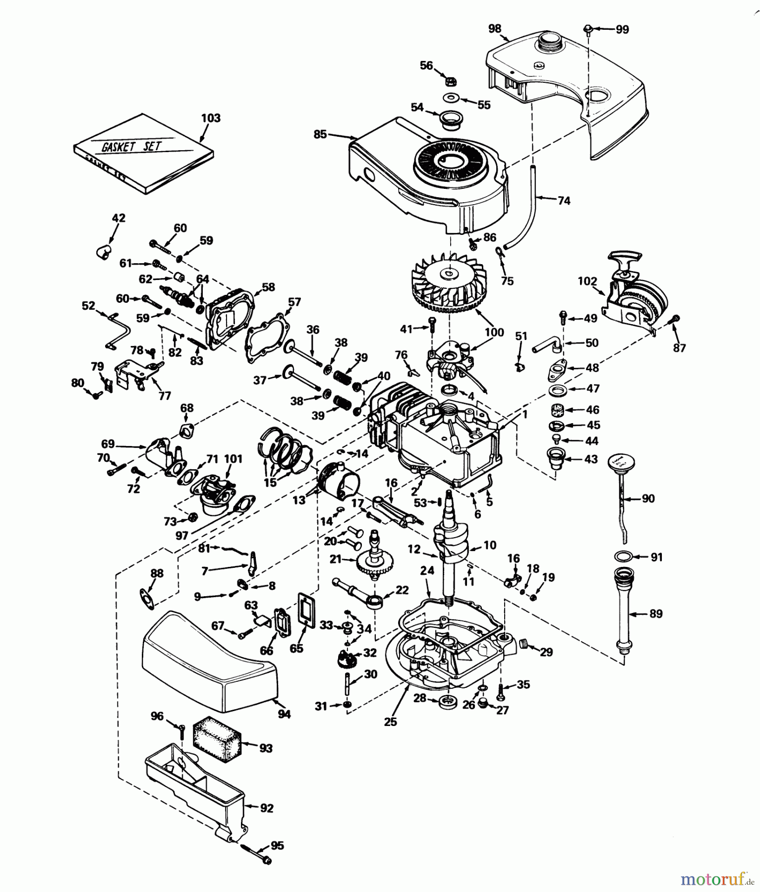 Toro Neu Mowers, Walk-Behind Seite 2 21711 - Toro Guardian Lawnmower, 1974 (4000001-4999999) ENGINE TECUMSEH MODEL TNT100-10042 (MOWER MODEL NO. 21610)