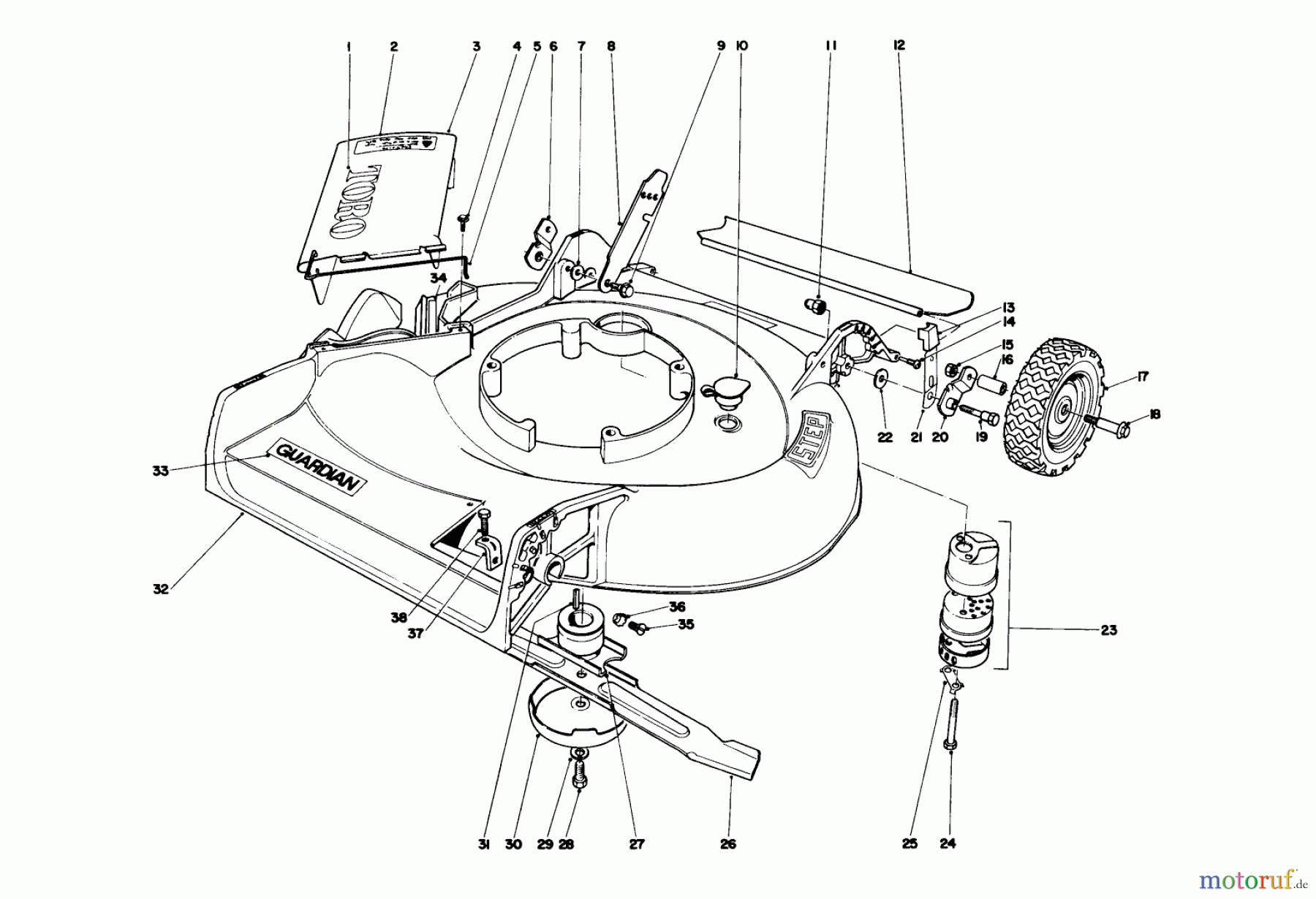 Toro Neu Mowers, Walk-Behind Seite 2 21711 - Toro Guardian Lawnmower, 1974 (4000001-4999999) HOUSING ASSEMBLY MODEL NO. 21610 & 21711