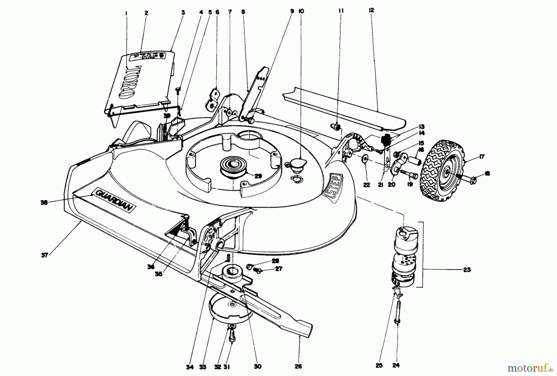 Toro Neu Mowers, Walk-Behind Seite 2 21711 - Toro Guardian Lawnmower, 1976 (6000001-6999999) HOUSING ASSEMBLY MODEL NO. 21610 AND 21711