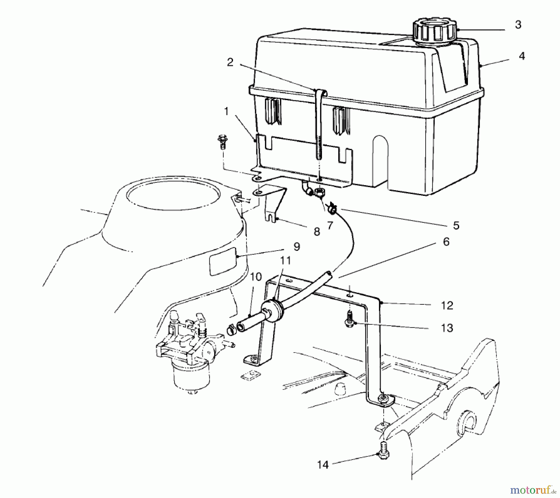 Toro Neu Mowers, Walk-Behind Seite 2 22038 - Toro Rear Bagger Mower, 1998 (8900001-8999999) GAS TANK ASSEMBLY