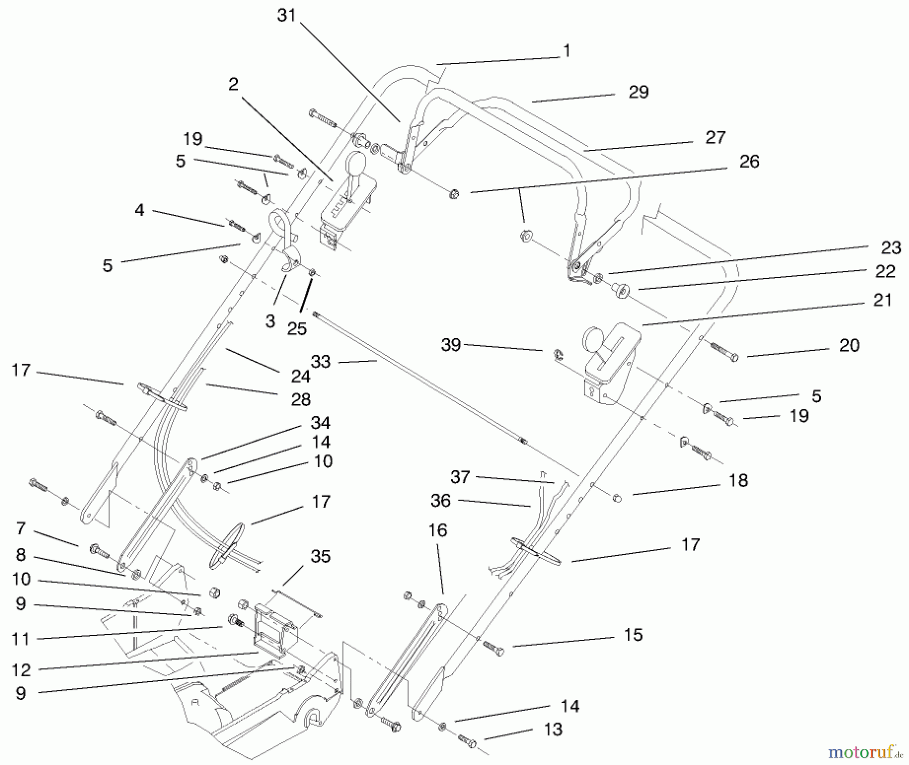  Toro Neu Mowers, Walk-Behind Seite 2 22158 - Toro Recycler Rear Bagger Mower, 1999 (9900001-9999999) HANDLE ASSEMBLY