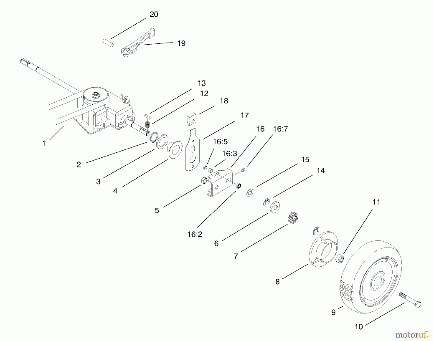  Toro Neu Mowers, Walk-Behind Seite 2 22161 - Toro Recycler Mower, 1998 (8900001-8999999) GEAR CASE & REAR WHEEL ASSEMBLY
