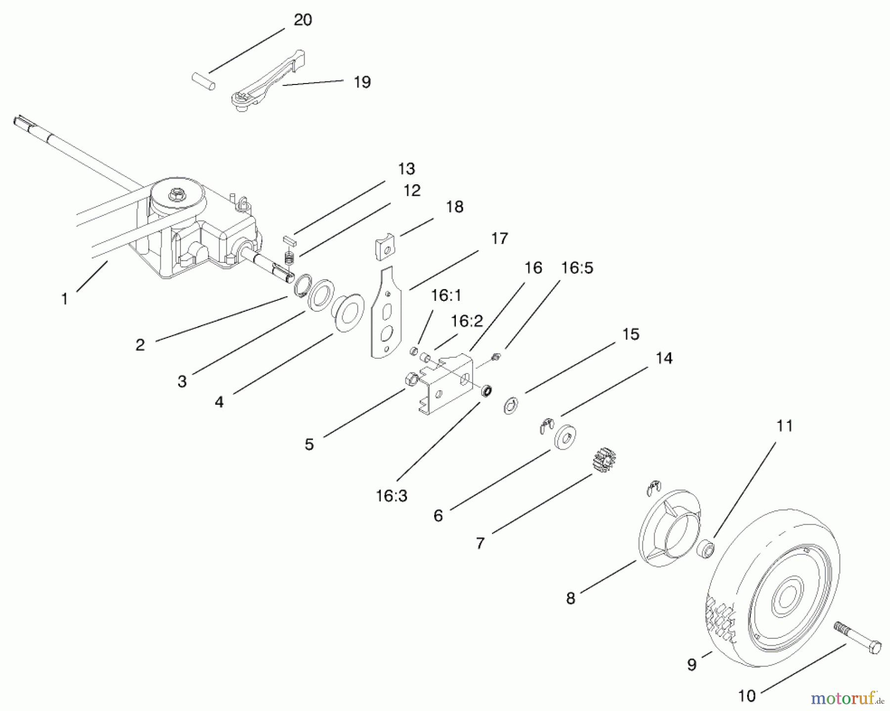  Toro Neu Mowers, Walk-Behind Seite 2 22161 - Toro Recycler Mower, 2000 (200000001-200999999) REAR WHEEL & GEAR CASE ASSEMBLY
