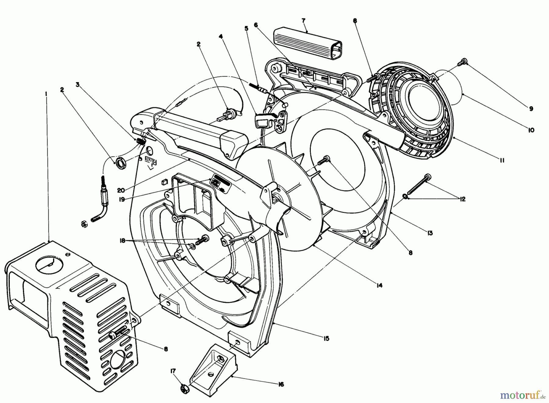  Toro Neu Blowers/Vacuums/Chippers/Shredders 30935 - Toro 20cc Hand Held Blower, 1989 (9000001-9999999) BLOWER HOUSING ASSEMBLY