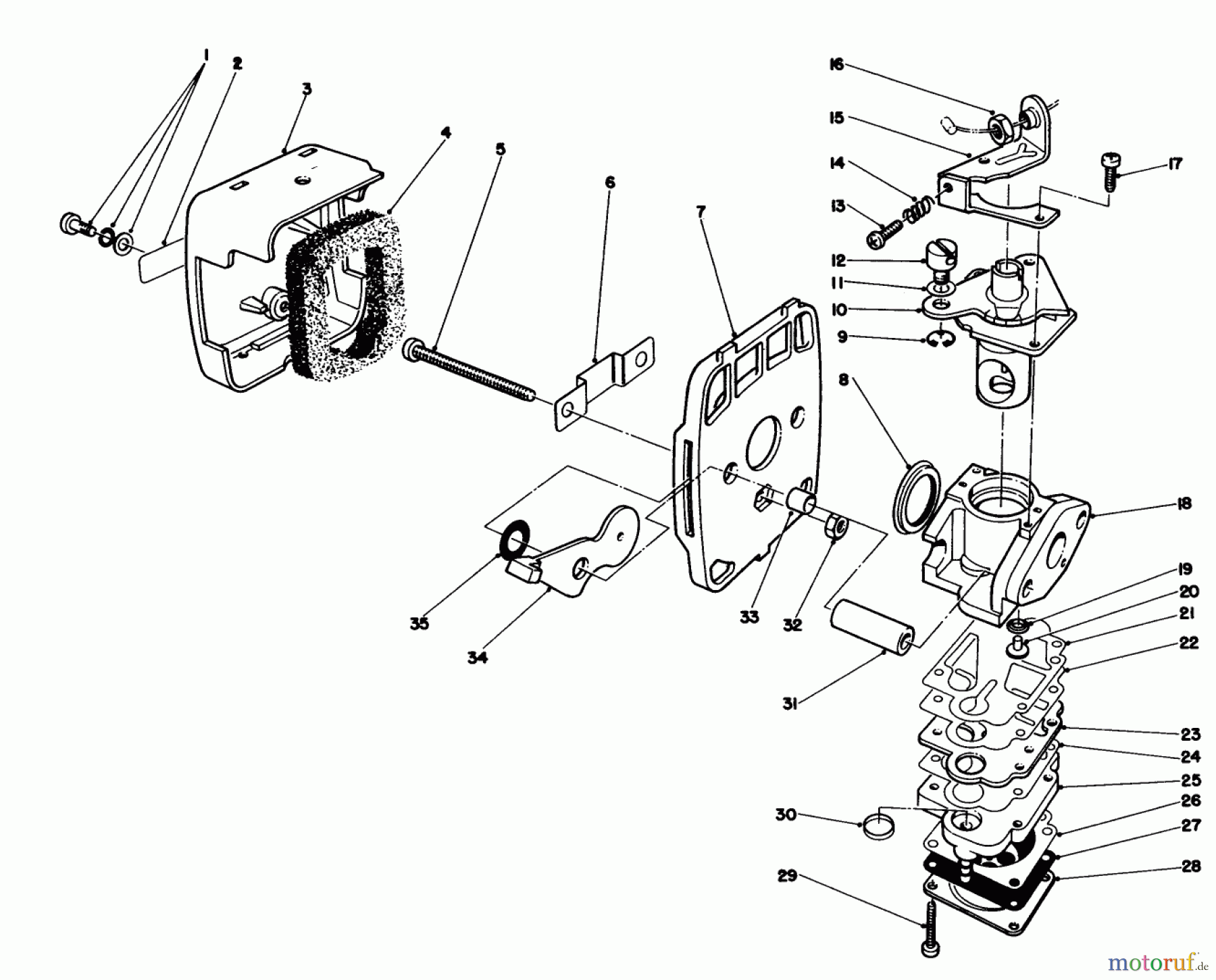 Toro Neu Blowers/Vacuums/Chippers/Shredders 30935 - Toro 20cc Hand Held Blower, 1989 (9000001-9999999) CARBURETOR & AIR CLEANER ASSEMBLY