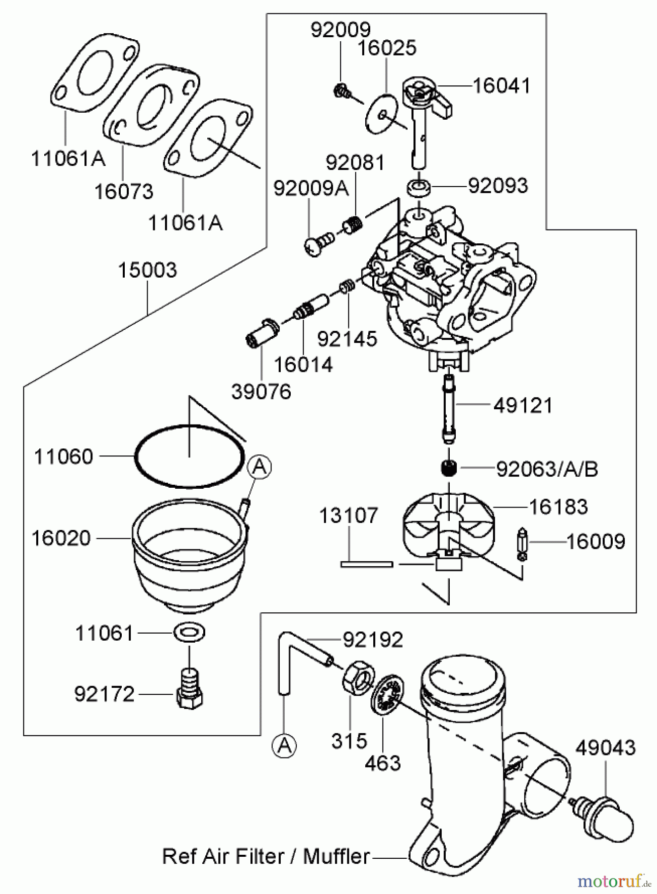  Toro Neu Mowers, Walk-Behind Seite 2 22164 (PT21) - Toro PT21 Trim Mower, 2007 (270003001-270999999) CARBURETOR ASSEMBLY KAWASAKI FJ180V-AS28