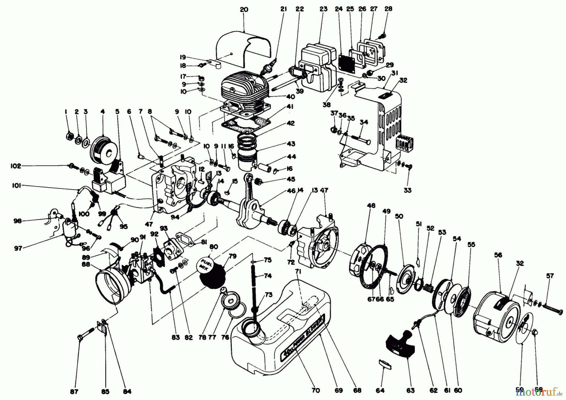 Toro Neu Blowers/Vacuums/Chippers/Shredders 30940 - Toro 40cc Back Pack Blower, 1983 (3000001-3999999) ENGINE ASSEMBLY