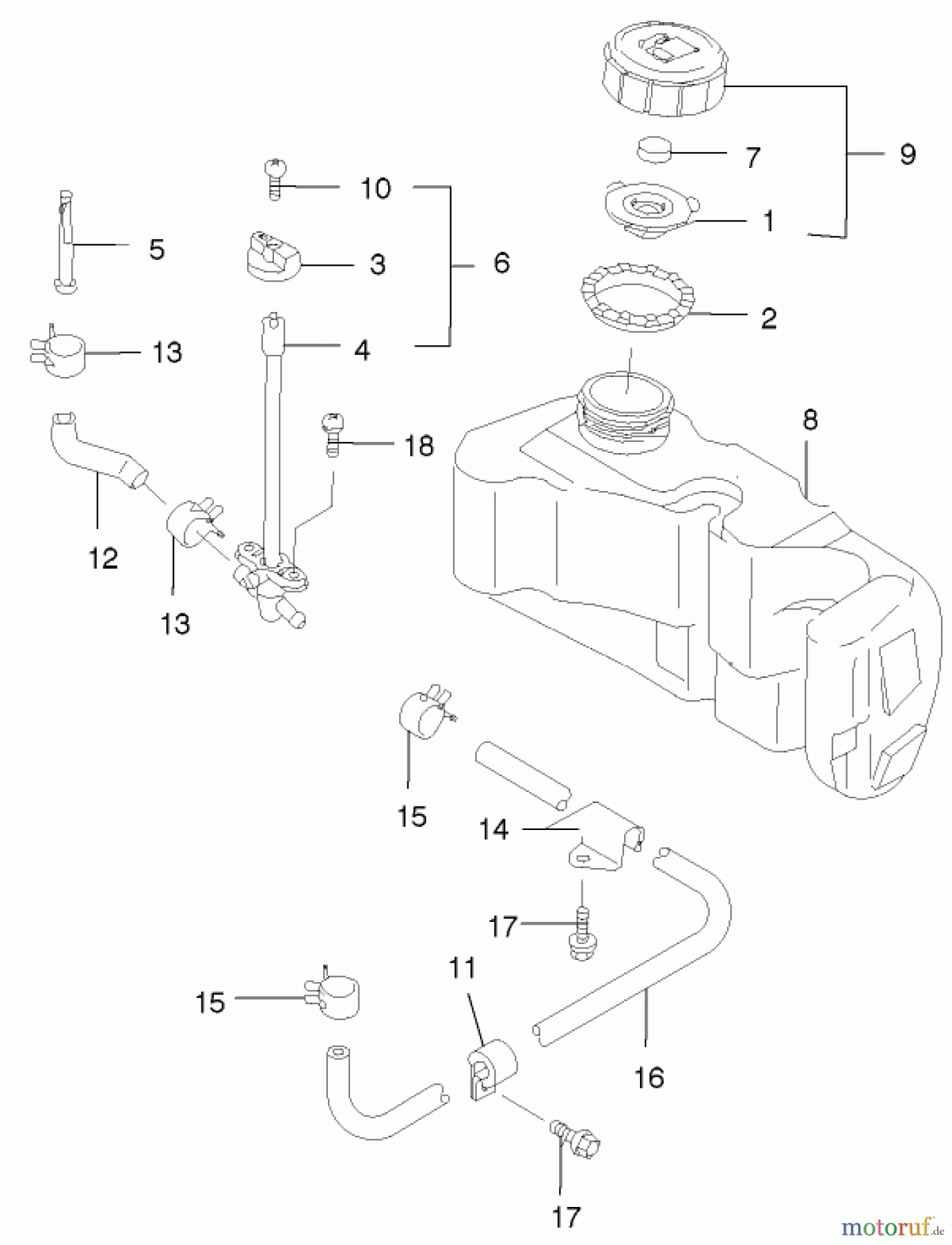 Toro Neu Mowers, Walk-Behind Seite 2 22170 - Toro Recycler Mower, 2002 (220000001-220999999) FUEL TANK AND VALVE ASSEMBLY