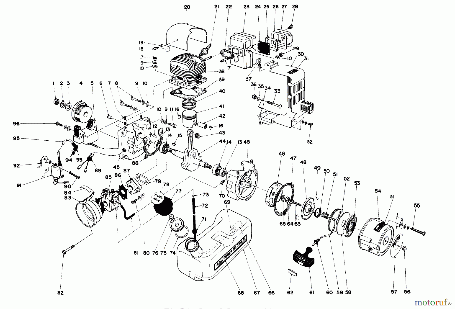 Toro Neu Blowers/Vacuums/Chippers/Shredders 30940 - Toro 40cc Back Pack Blower, 1985 (5000001-5999999) ENGINE ASSEMBLY