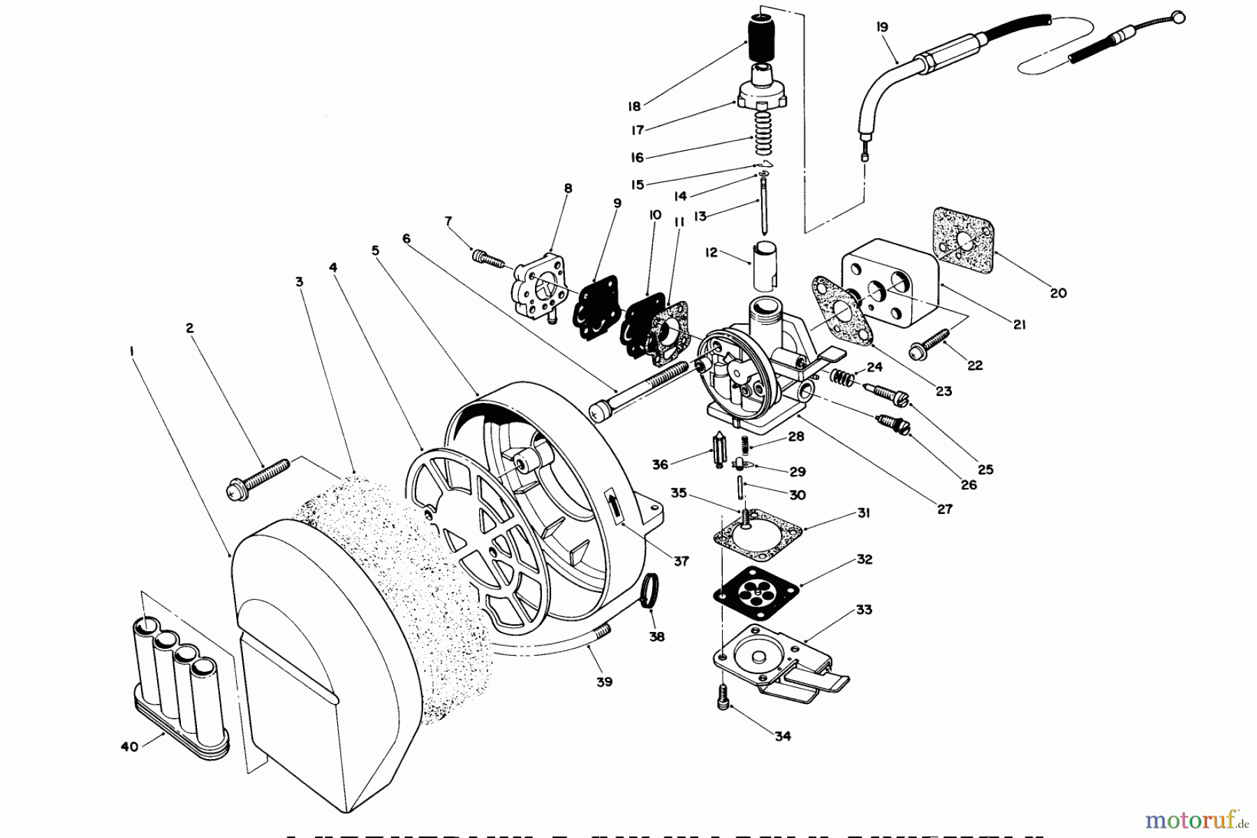 Toro Neu Blowers/Vacuums/Chippers/Shredders 30941 - Toro 41cc Back Pack Blower, 1989 (9000001-9999999) CARBURETOR & AIR CLEANER ASSEMBLY
