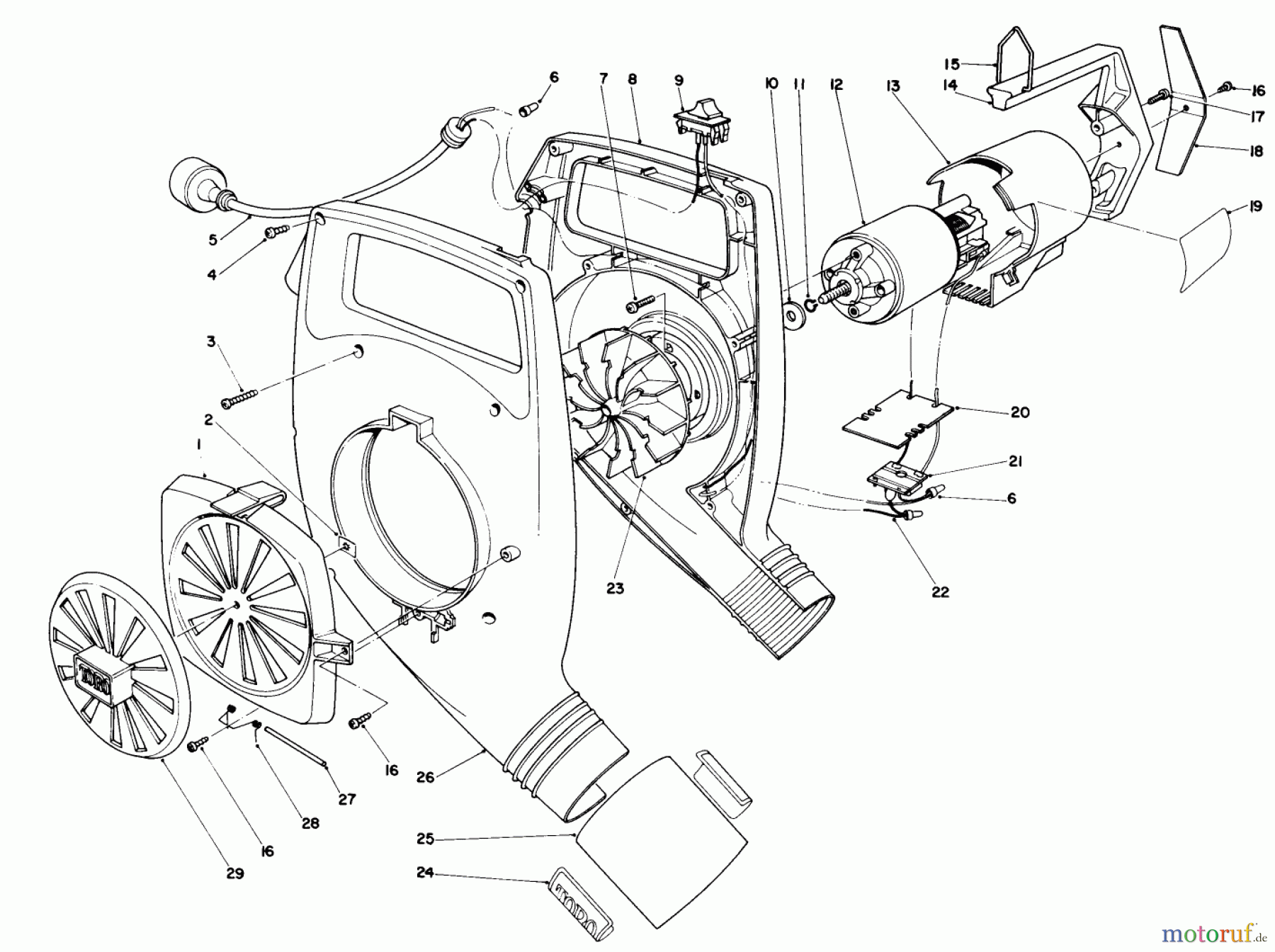  Toro Neu Blowers/Vacuums/Chippers/Shredders 51530 (400 TX) - Toro 400 TX Air Rake, 1985 (5000001-5999999) BLOWER ASSEMBLY