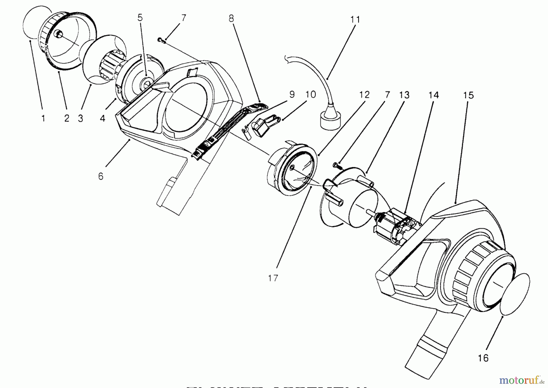 Toro Neu Blowers/Vacuums/Chippers/Shredders 51537 (600) - Toro 600 TX Air Rake, 1992 (2000001-2999999) BLOWER ASSEMBLY