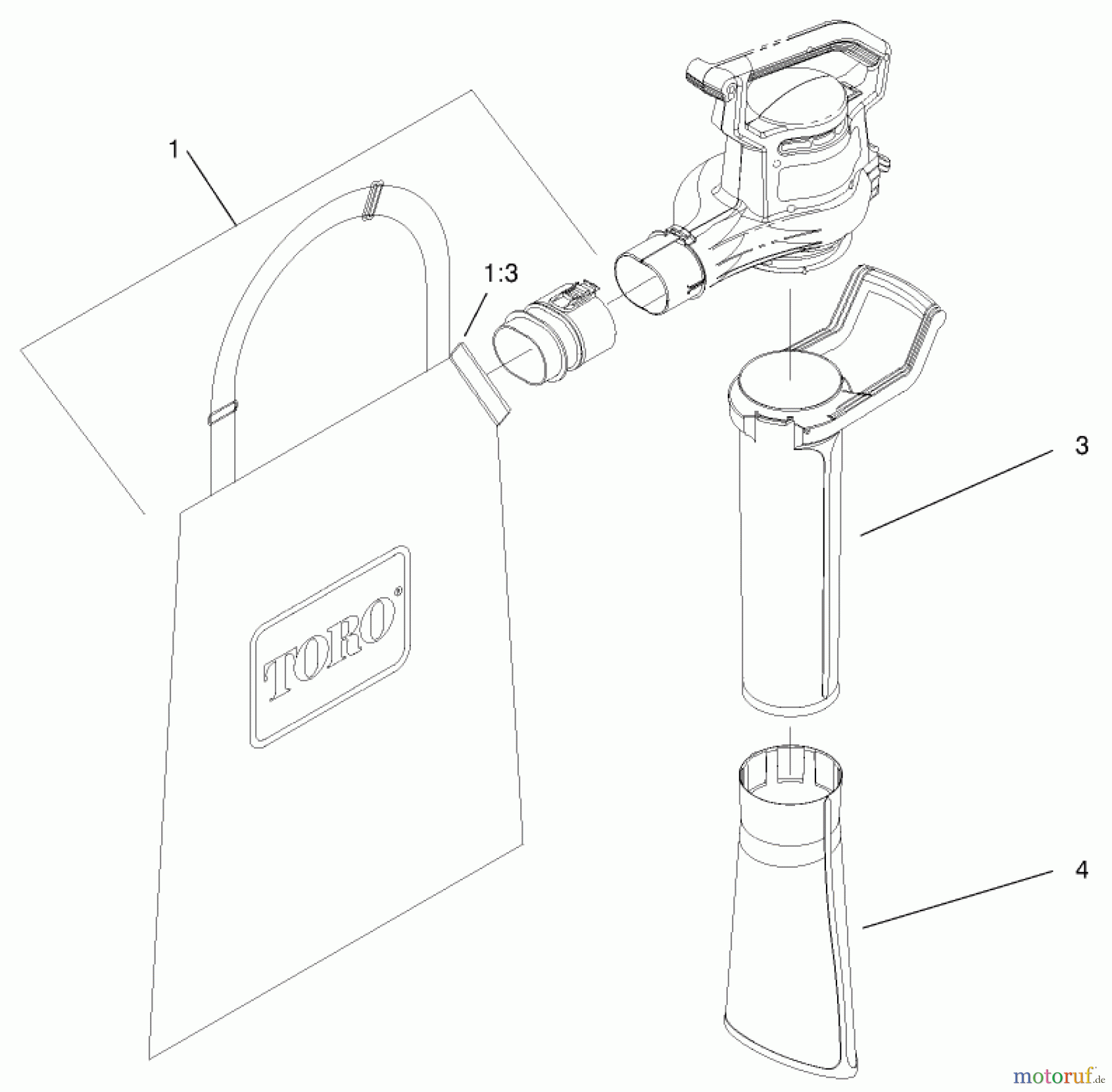 Toro Neu Blowers/Vacuums/Chippers/Shredders 51553 - Toro Rake and Vac Blower, 2000 (200000001-200999999) VACUUM TUBE & BAG ASSEMBLY