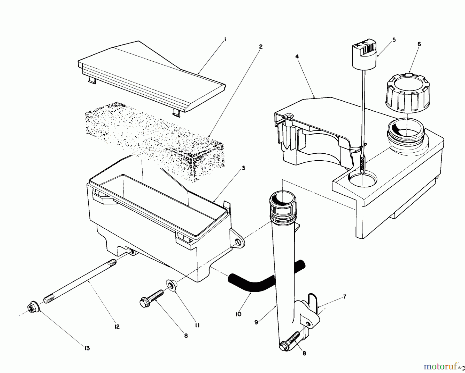  Toro Neu Mowers, Walk-Behind Seite 2 26623 - Toro Lawnmower, 1990 (0000001-0999999) AIR CLEANER & FUEL TANK ASSEMBLY (ENGINE MODEL NO. VMK9-2)
