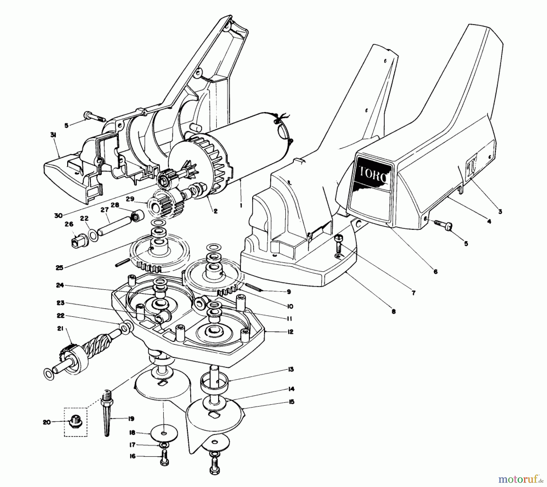 Toro Neu Blowers/Vacuums/Chippers/Shredders 51570 - Toro Yard Blower Vac, 1981 (1000001-1999999) MOTOR AND GEAR HOUSING ASSEMBLY