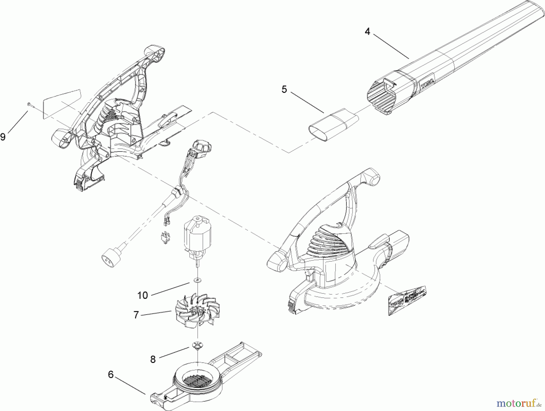 Toro Neu Blowers/Vacuums/Chippers/Shredders 51574 - Toro Rake and Vac Blower/Vacuum, 2007 (270000001-270999999) HOUSING AND MOTOR ASSEMBLY