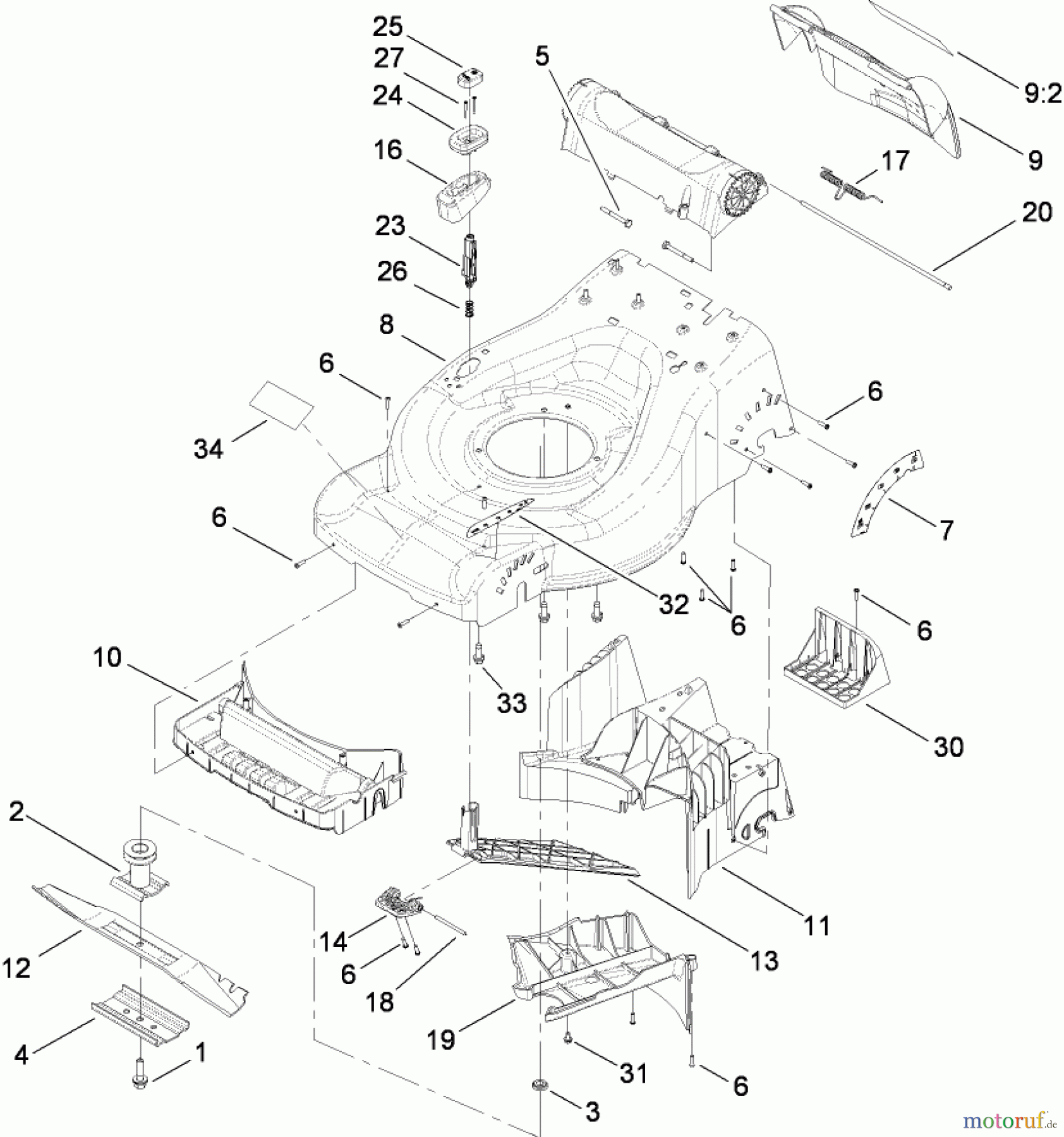  Toro Neu Mowers, Walk-Behind Seite 2 446E (R48) - Toro R48 Recycling Mower, 2008 (SN 280000001-290999999) DECK AND BAFFLE ASSEMBLY
