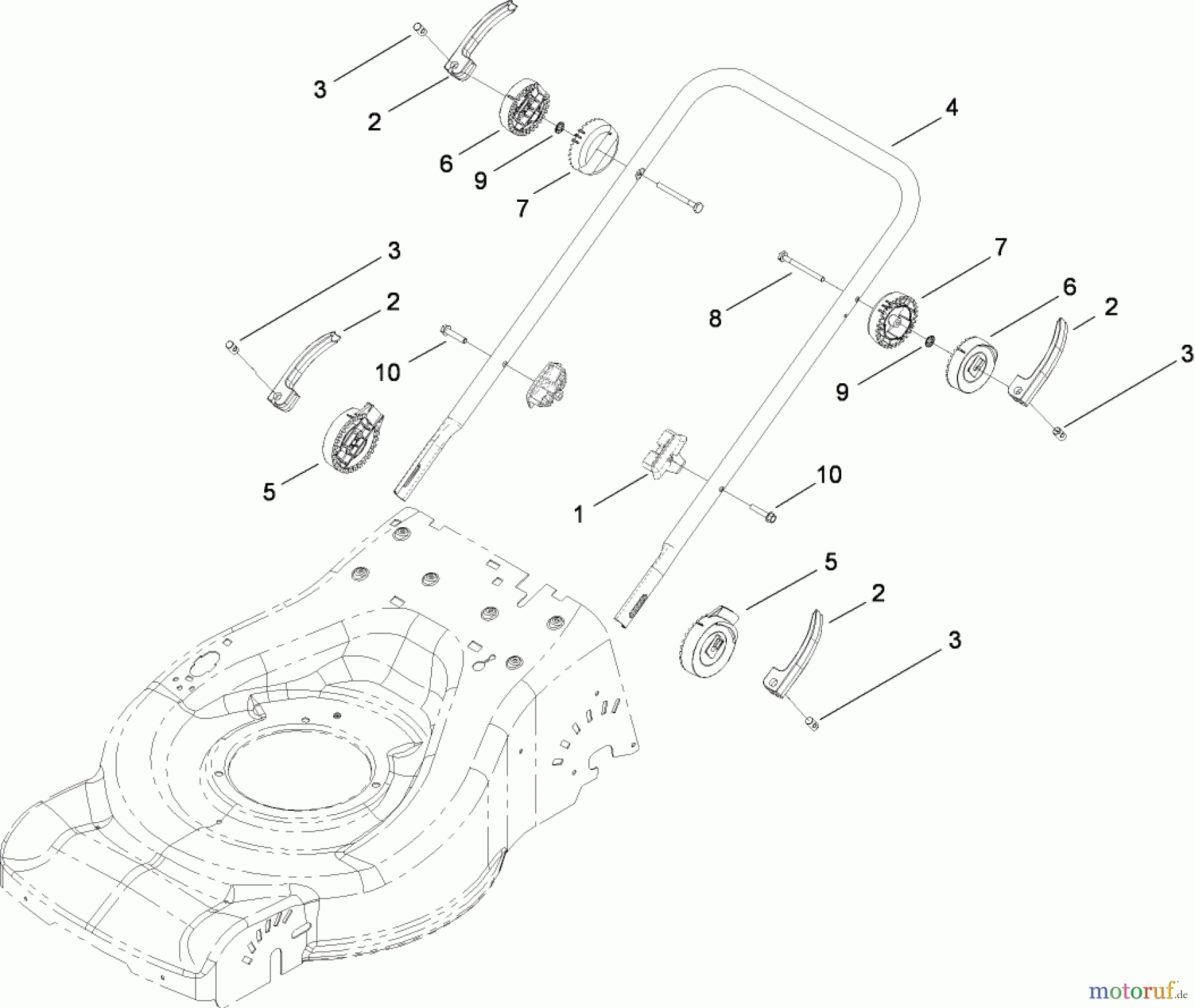 Toro Neu Mowers, Walk-Behind Seite 2 446E (R48) - Toro R48 Recycling Mower, 2008 (SN 280000001-290999999) LOWER HANDLE ASSEMBLY