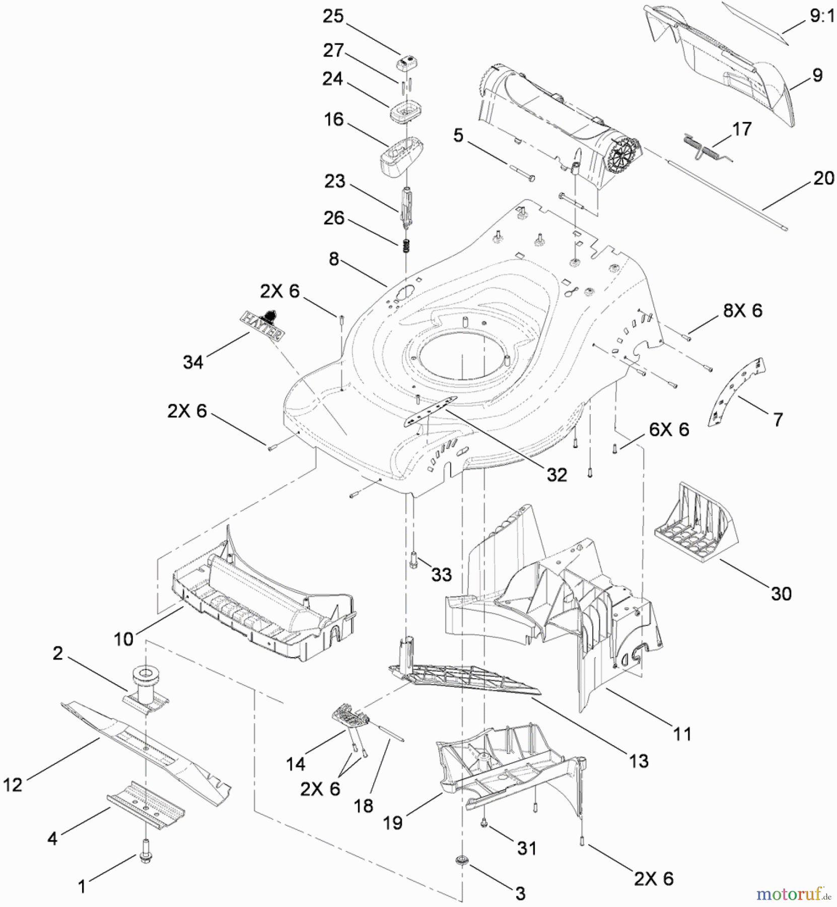  Toro Neu Mowers, Walk-Behind Seite 2 446F (R48) - Toro R48 Recycling Mower, 2010 (310000001-310999999) HOUSING AND BAFFLE ASSEMBLY