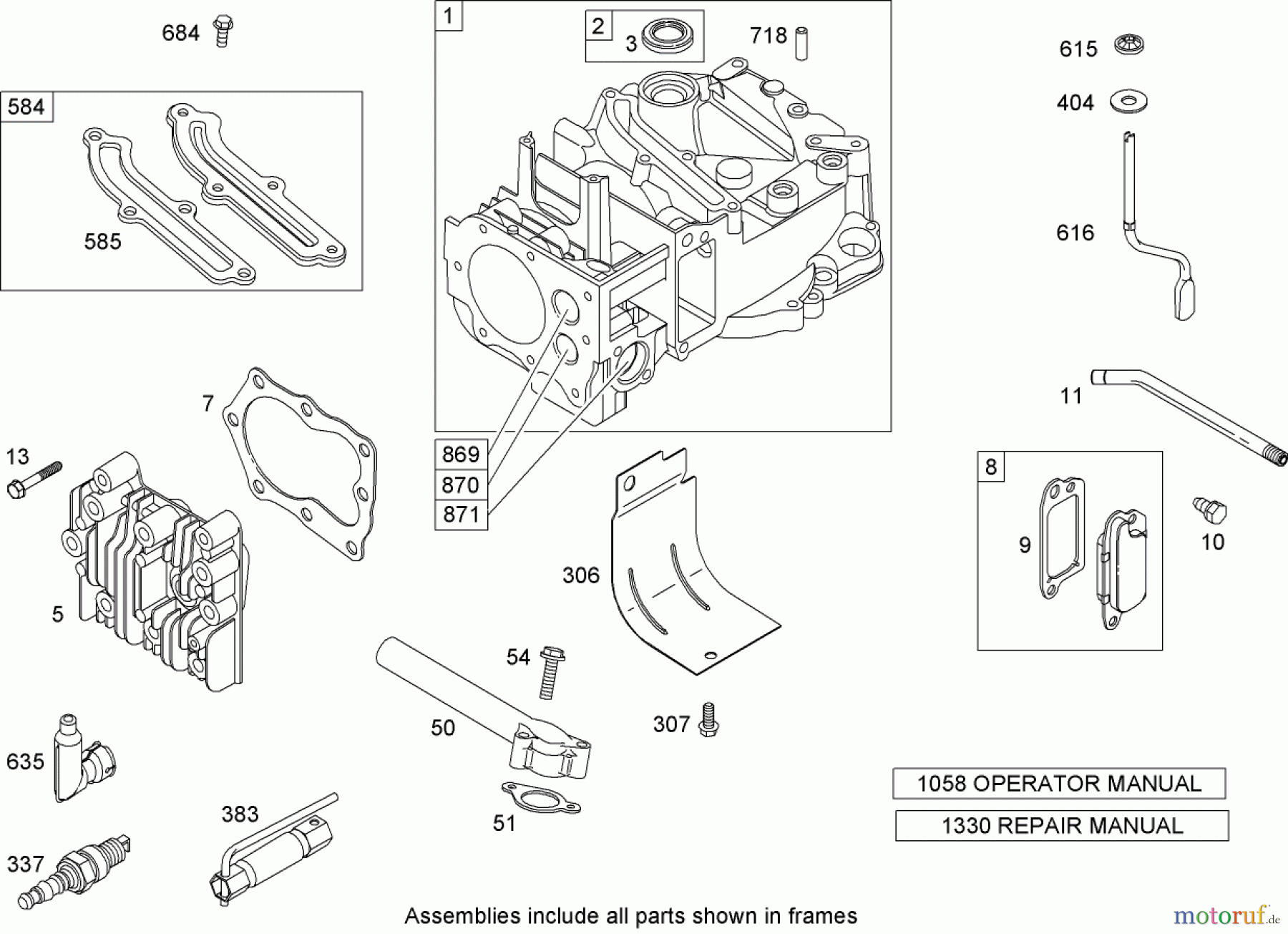 Toro Neu Mowers, Walk-Behind Seite 2 447E (R48) - Toro R48 Recycling Mower, 2008 (SN 280000001-290999999) CYLINDER ASSEMBLY BRIGGS AND STRATTON 126T05-1840-B1