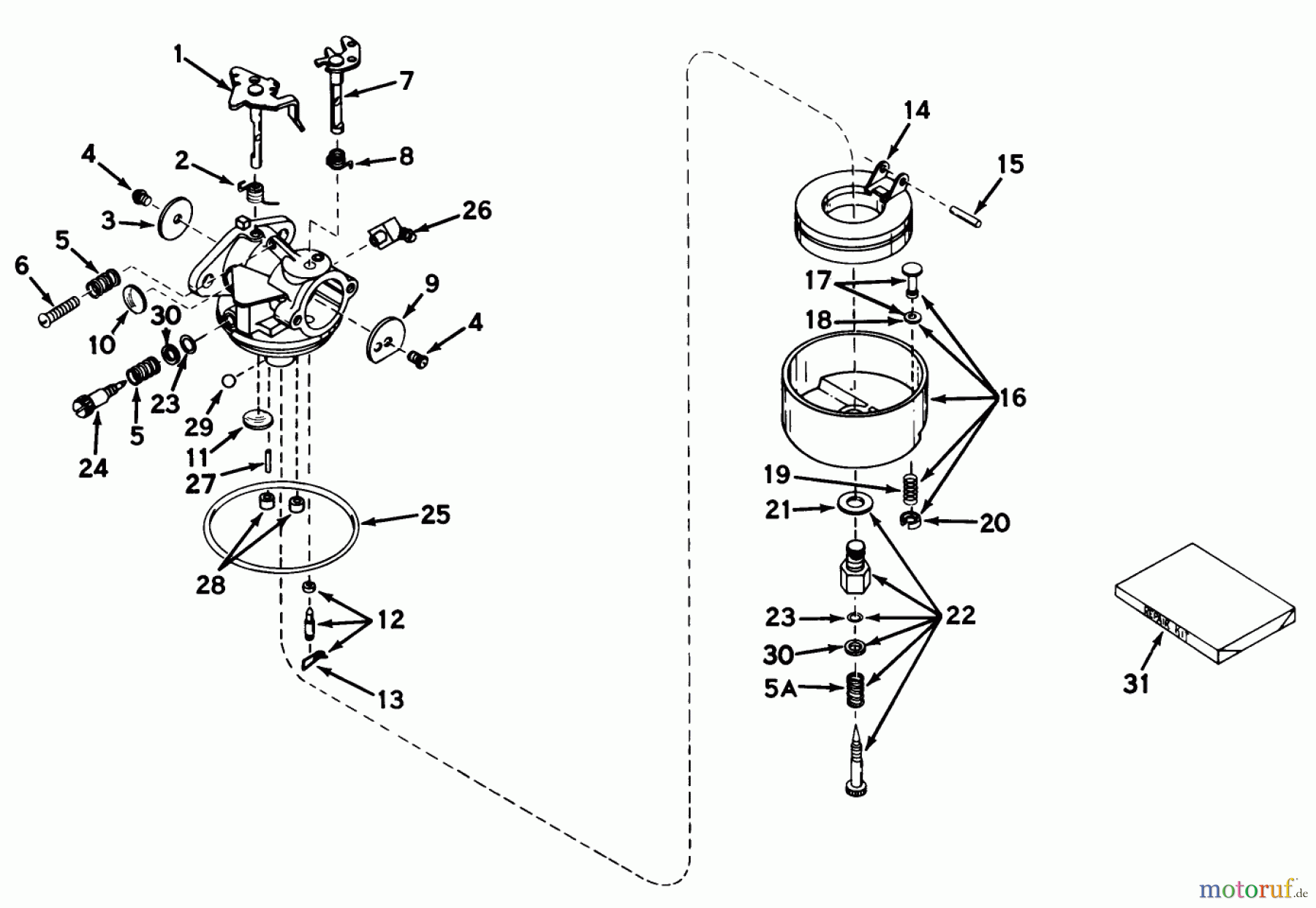 Toro Neu Mowers, Wide-Area Walk-Behind 23200 - Toro Heavy-Duty Whirlwind, 1965 (5000001-5999999) CARBURETOR MODEL NO. 631115 PARTS LIST