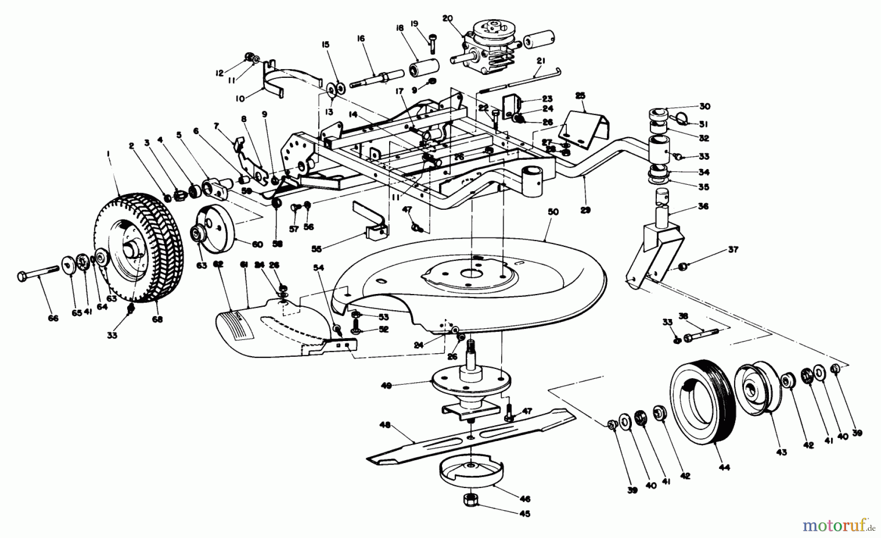  Toro Neu Mowers, Wide-Area Walk-Behind 23267 - Toro Lawnmower, 1978 (8000001-8999999) FRAME AND CUTTER HOUSING ASSEMBLY