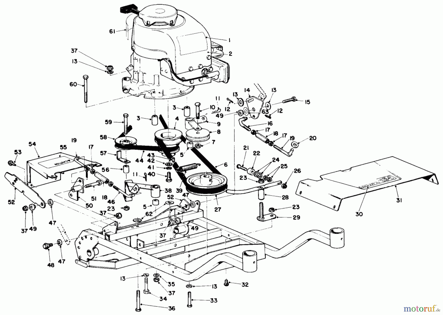 Toro Neu Mowers, Wide-Area Walk-Behind 23267 - Toro Lawnmower, 1984 (4000001-4999999) ENGINE AND FRAME ASSEMBLY