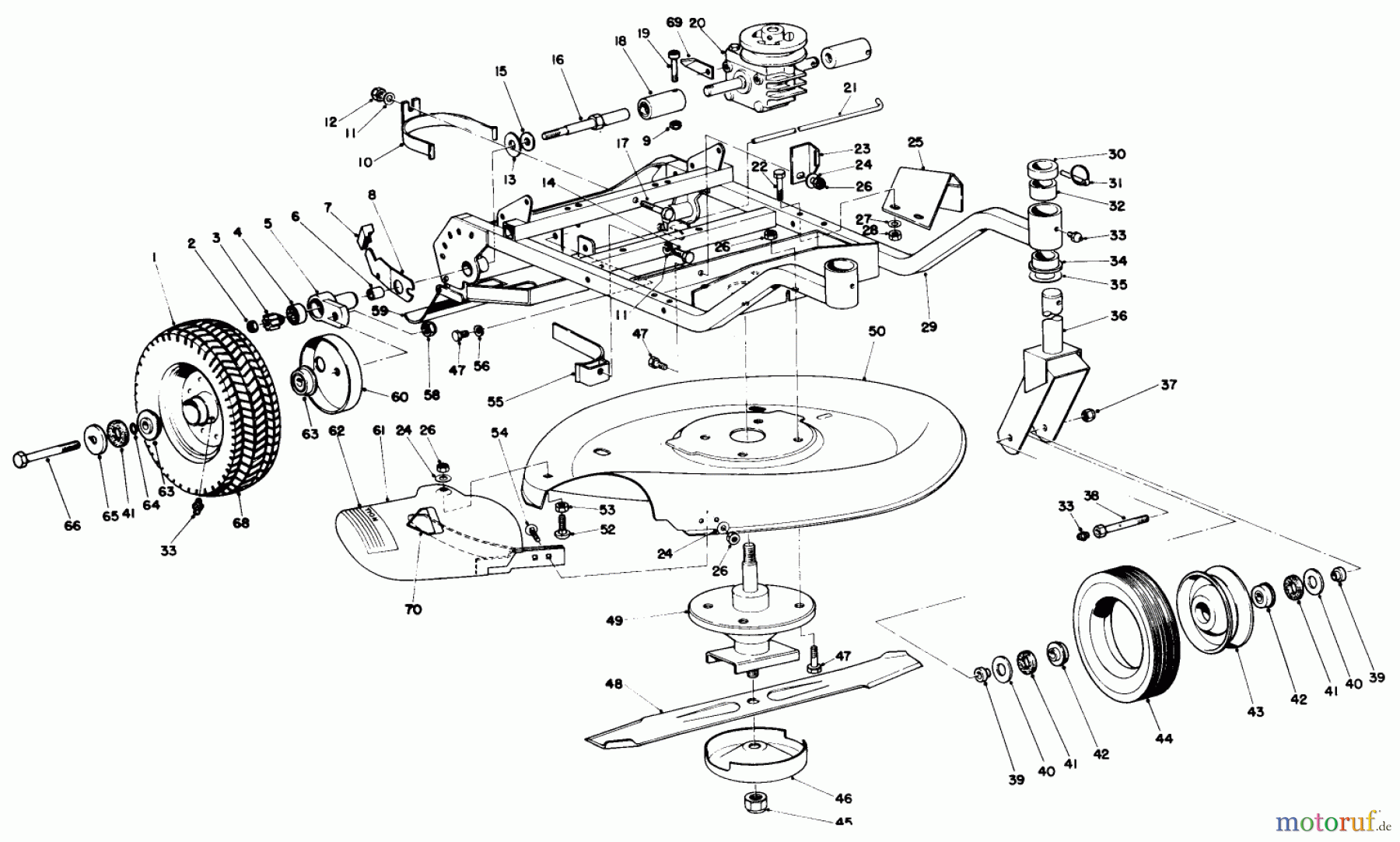 Toro Neu Mowers, Wide-Area Walk-Behind 23267 - Toro Lawnmower, 1983 (3000001-3999999) FRAME AND CUTTER HOUSING ASSEMBLY
