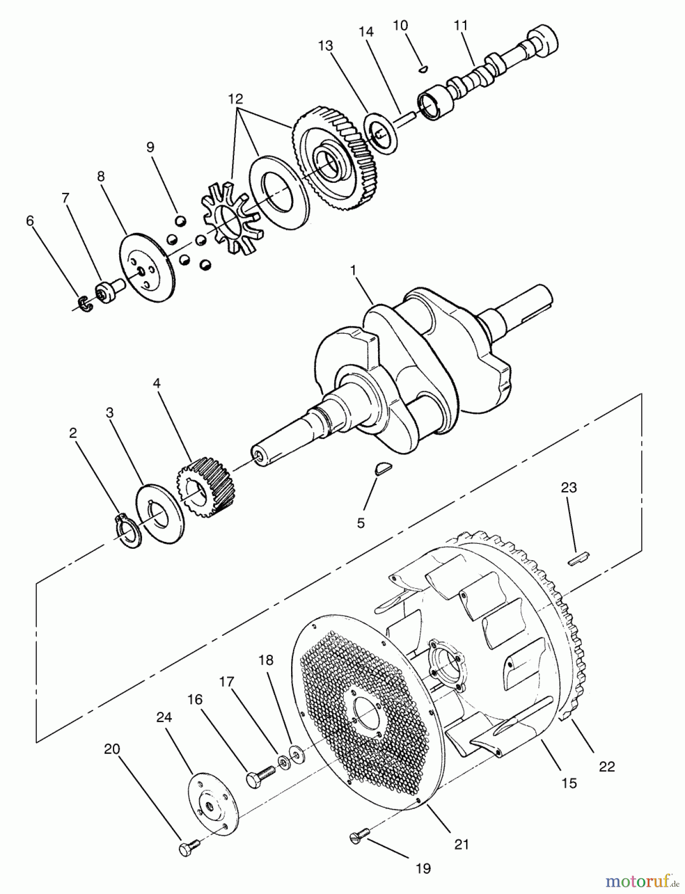 Toro Neu Mowers, Zero-Turn 74021 (616-Z) - Toro 616-Z Tractor, 1993 (39000001-39999999) CRANKSHAFT, CAMSHAFT & FLYWHEEL ASSEMBLY