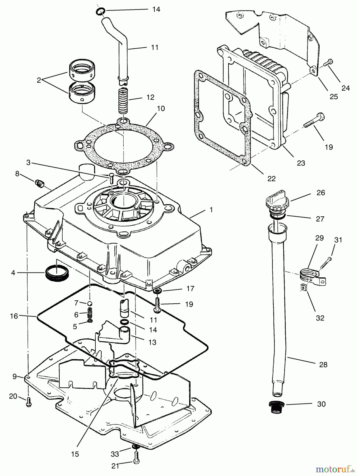 Toro Neu Mowers, Zero-Turn 74101 (620-Z) - Toro 620-Z Tractor, 1993 (390001-399999) OIL BASE & FILL TUBE ASSEMBLY
