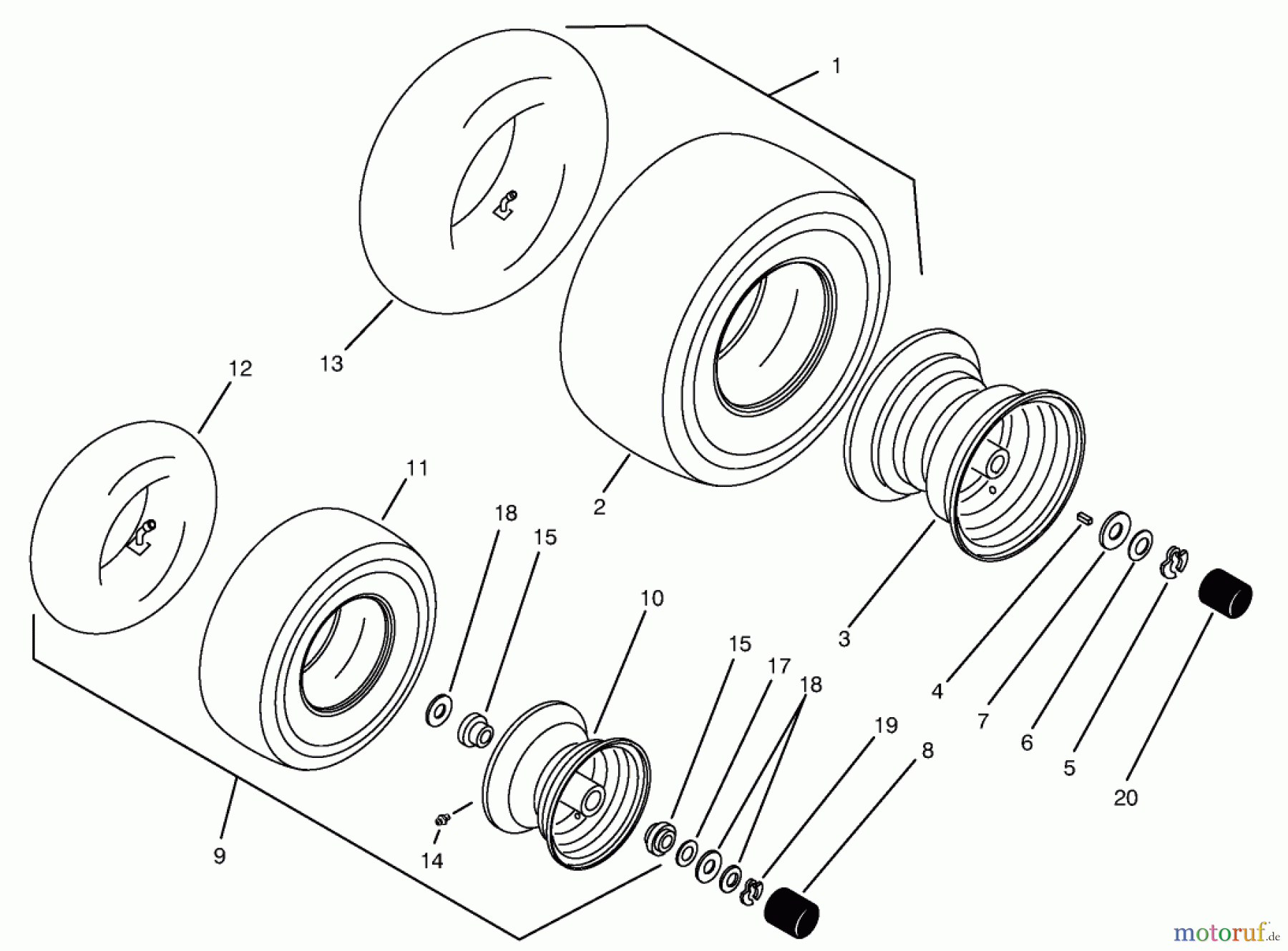 Toro Neu Mowers, Zero-Turn 74101 (620-Z) - Toro 620-Z Tractor, 1993 (390001-399999) WHEELS & TIRES ASSEMBLY