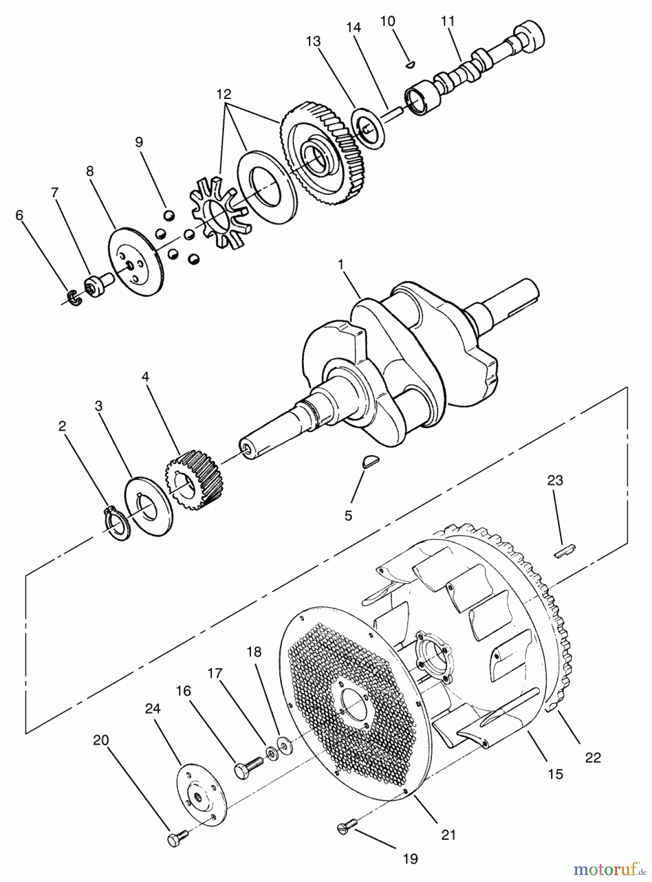  Toro Neu Mowers, Zero-Turn 74021 (616-Z) - Toro 616-Z Tractor, 1994 (490001-499999) CRANKSHAFT, CAMSHAFT & FLYWHEEL ASSEMBLY
