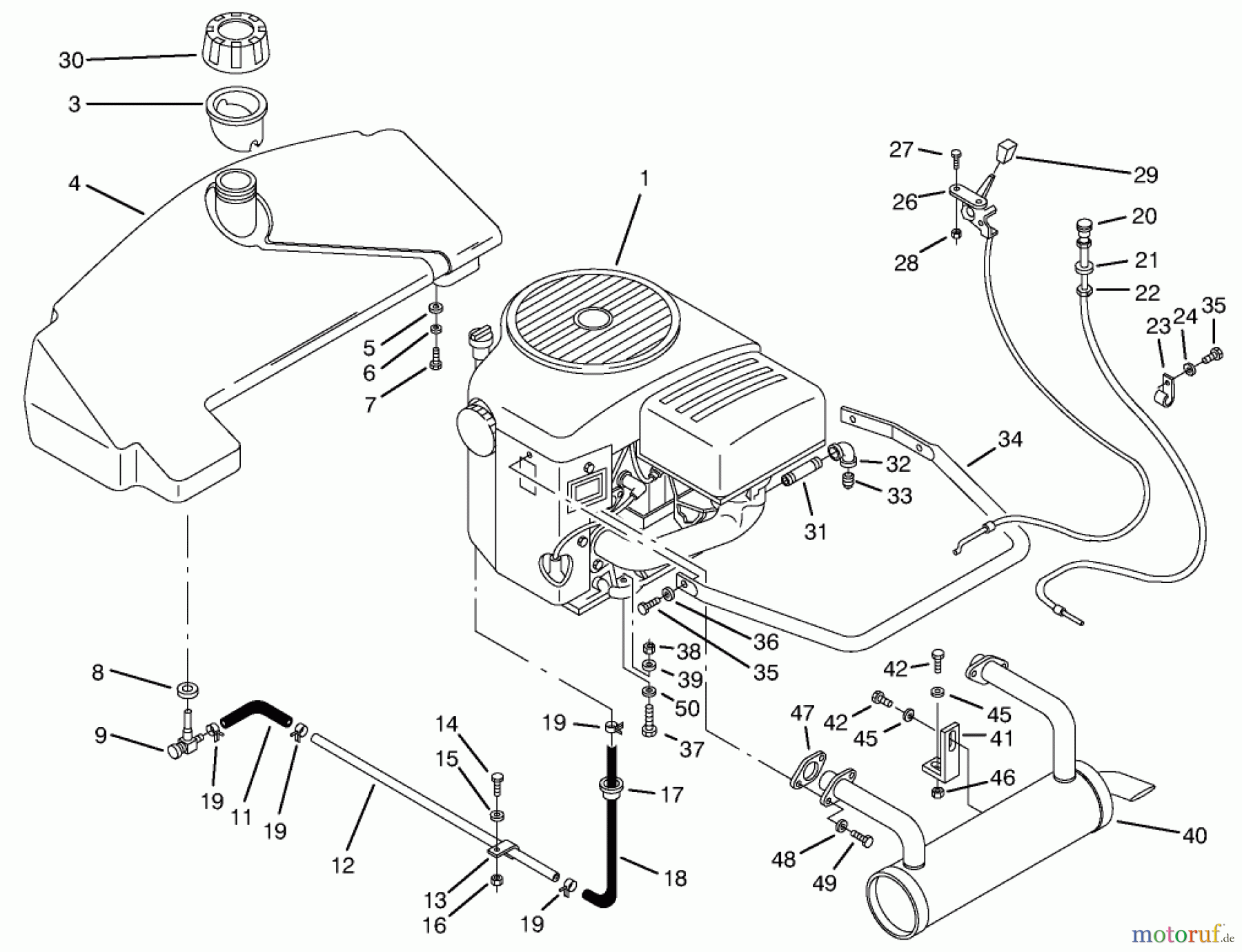 Toro Neu Mowers, Zero-Turn 74101 (620-Z) - Toro 620-Z Tractor, 1994 (490001-499999) ENGINE & FUEL SYSTEM ASSEMBLY
