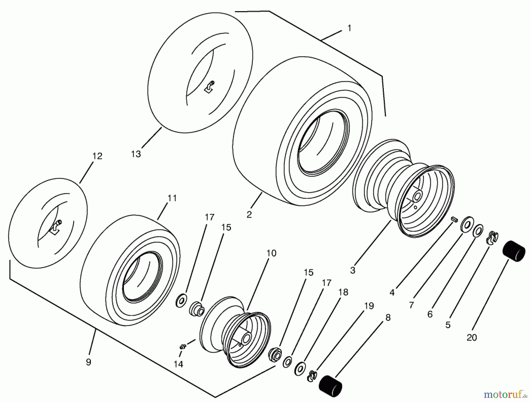  Toro Neu Mowers, Zero-Turn 74101 (620-Z) - Toro 620-Z Tractor, 1994 (490001-499999) WHEELS & TIRES ASSEMBLY
