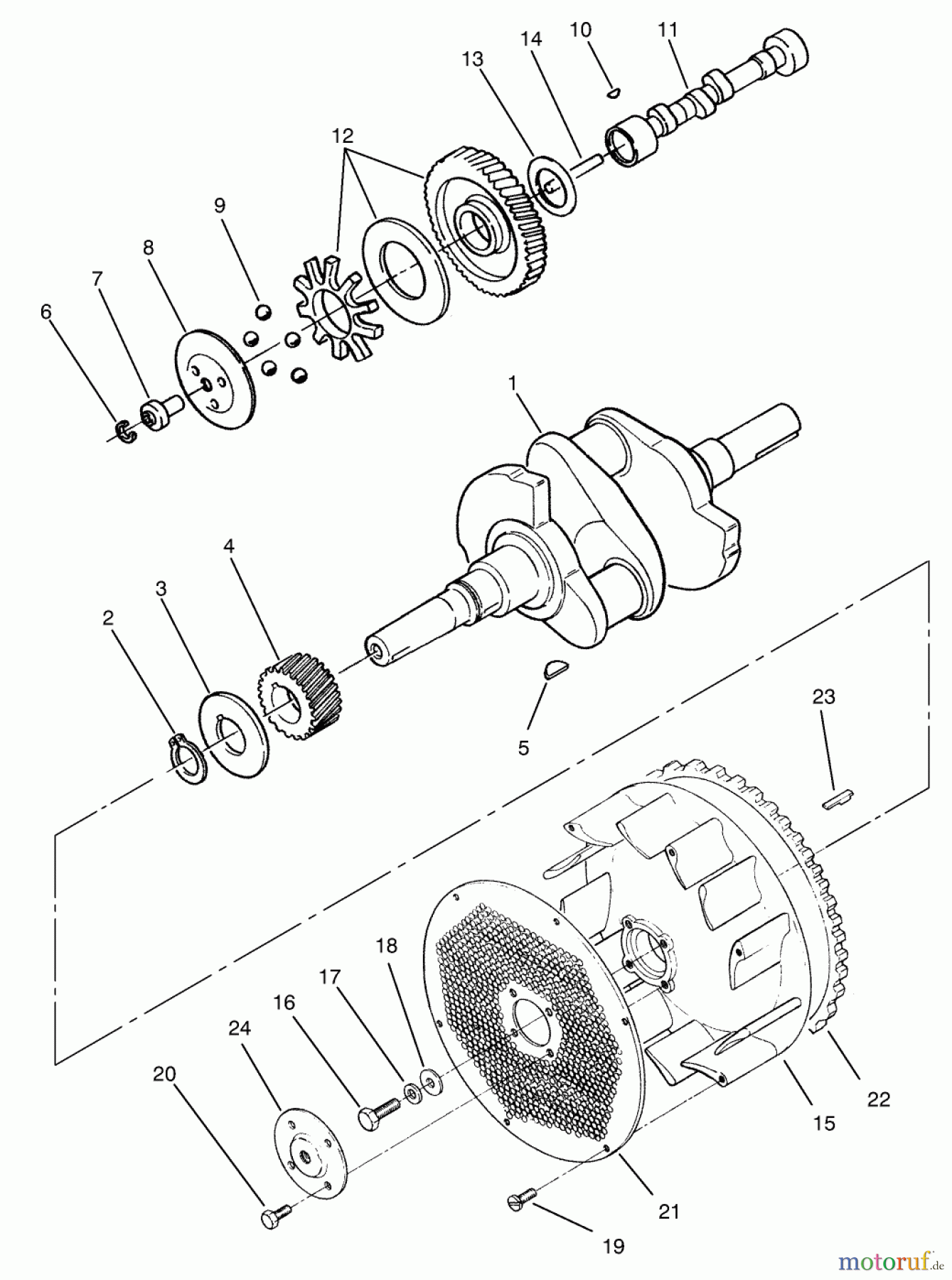  Toro Neu Mowers, Zero-Turn 74021 (616-Z) - Toro 616-Z Tractor, 1995 (590001-599999) CRANKSHAFT, CAMSHAFT & FLYWHEEL ASSEMBLY