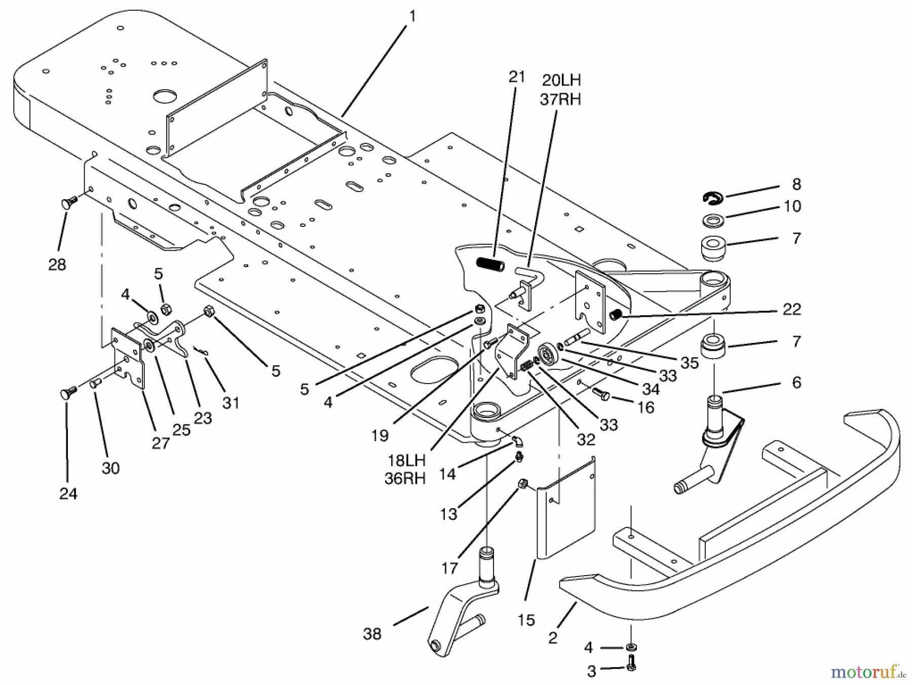  Toro Neu Mowers, Zero-Turn 74101 (620-Z) - Toro 620-Z Tractor, 1995 (590001-599999) FRAME & FRONT WHEEL FORK ASSEMBLY