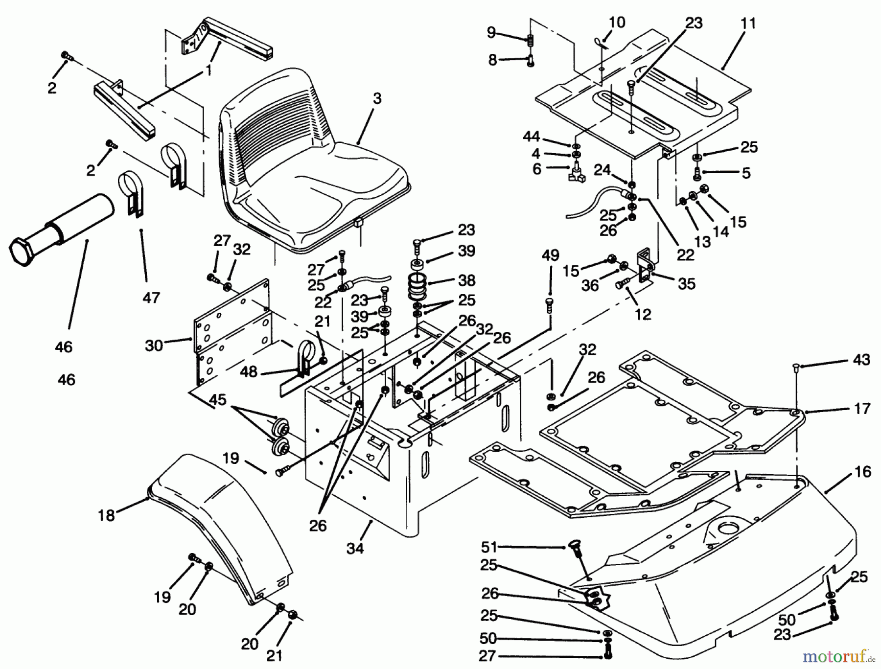 Toro Neu Mowers, Zero-Turn 74041 (616-Z) - Toro 616-Z Tractor, 1993 (39000001-39999999) FENDERS, FLOOR PAN & SEAT ASSEMBLY
