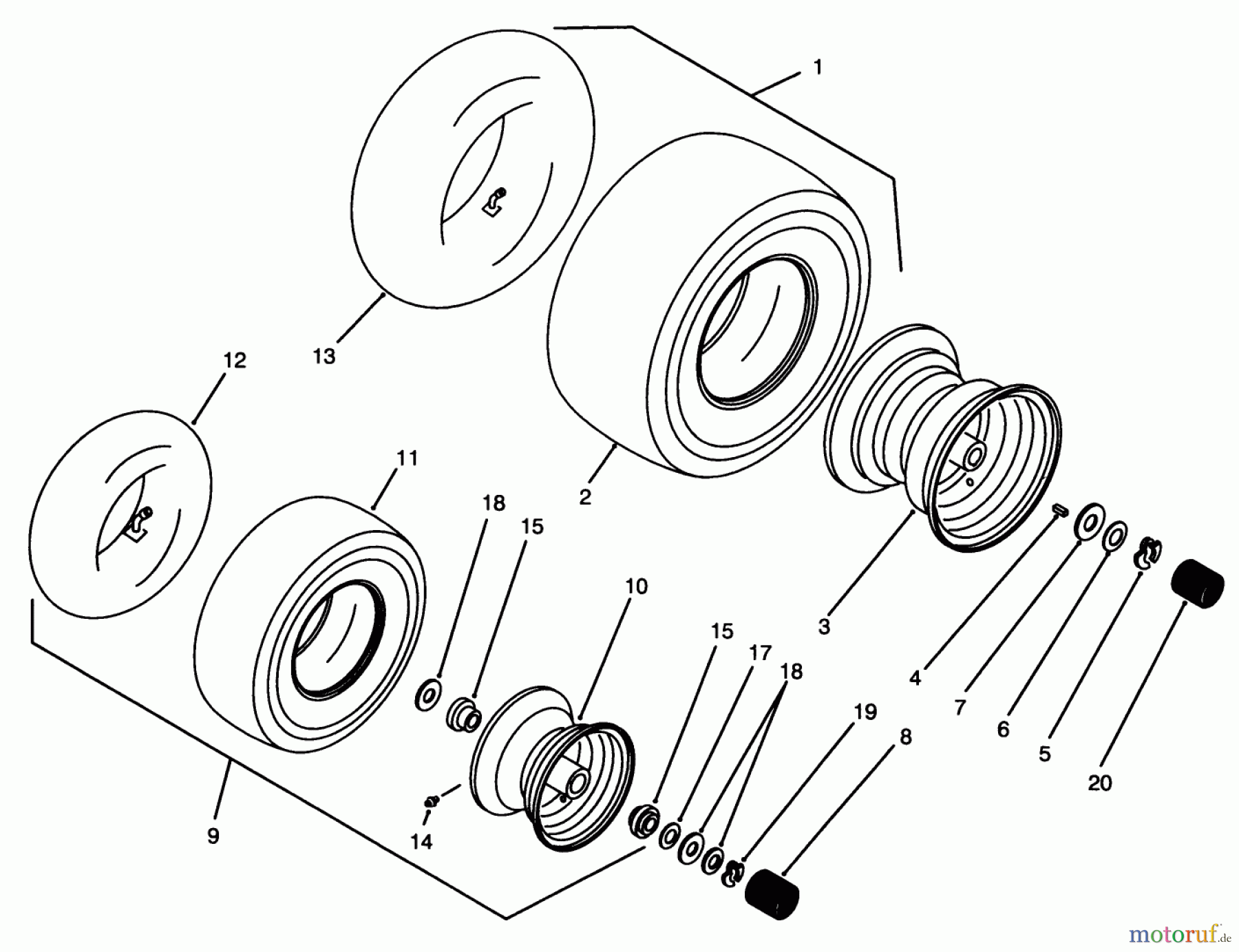  Toro Neu Mowers, Zero-Turn 74041 (616-Z) - Toro 616-Z Tractor, 1993 (39000001-39999999) WHEELS & TIRES ASSEMBLY