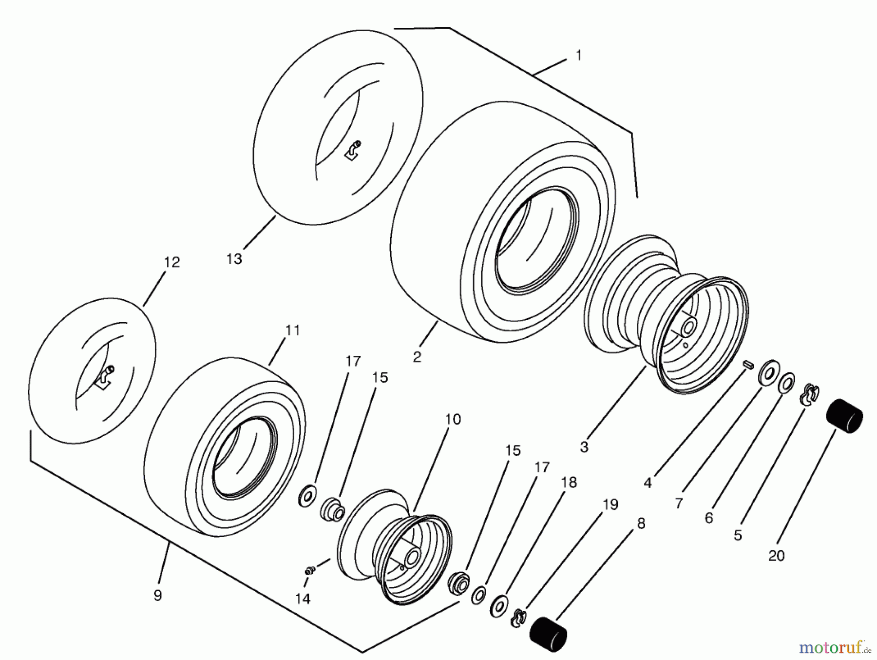  Toro Neu Mowers, Zero-Turn 74041 (616-Z) - Toro 616-Z Tractor, 1994 (49000001-49999999) WHEELS & TIRES ASSEMBLY