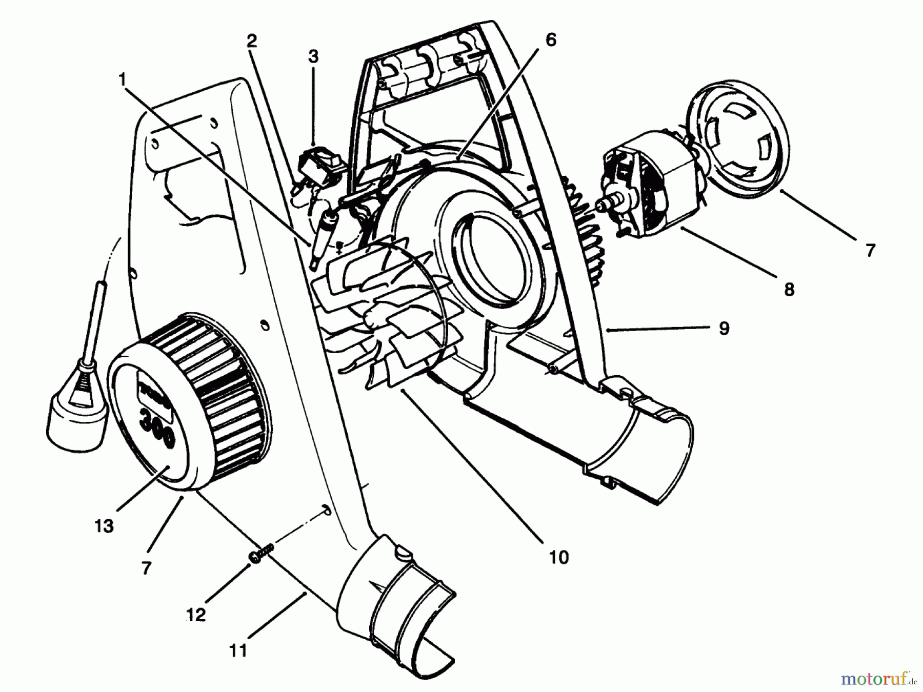  Toro Neu Blowers/Vacuums/Chippers/Shredders 51580 (300) - Toro 300 Clean Sweep, 1995 (59000001-59999999) BLOWER HOUSING & MOTOR ASSEMBLY