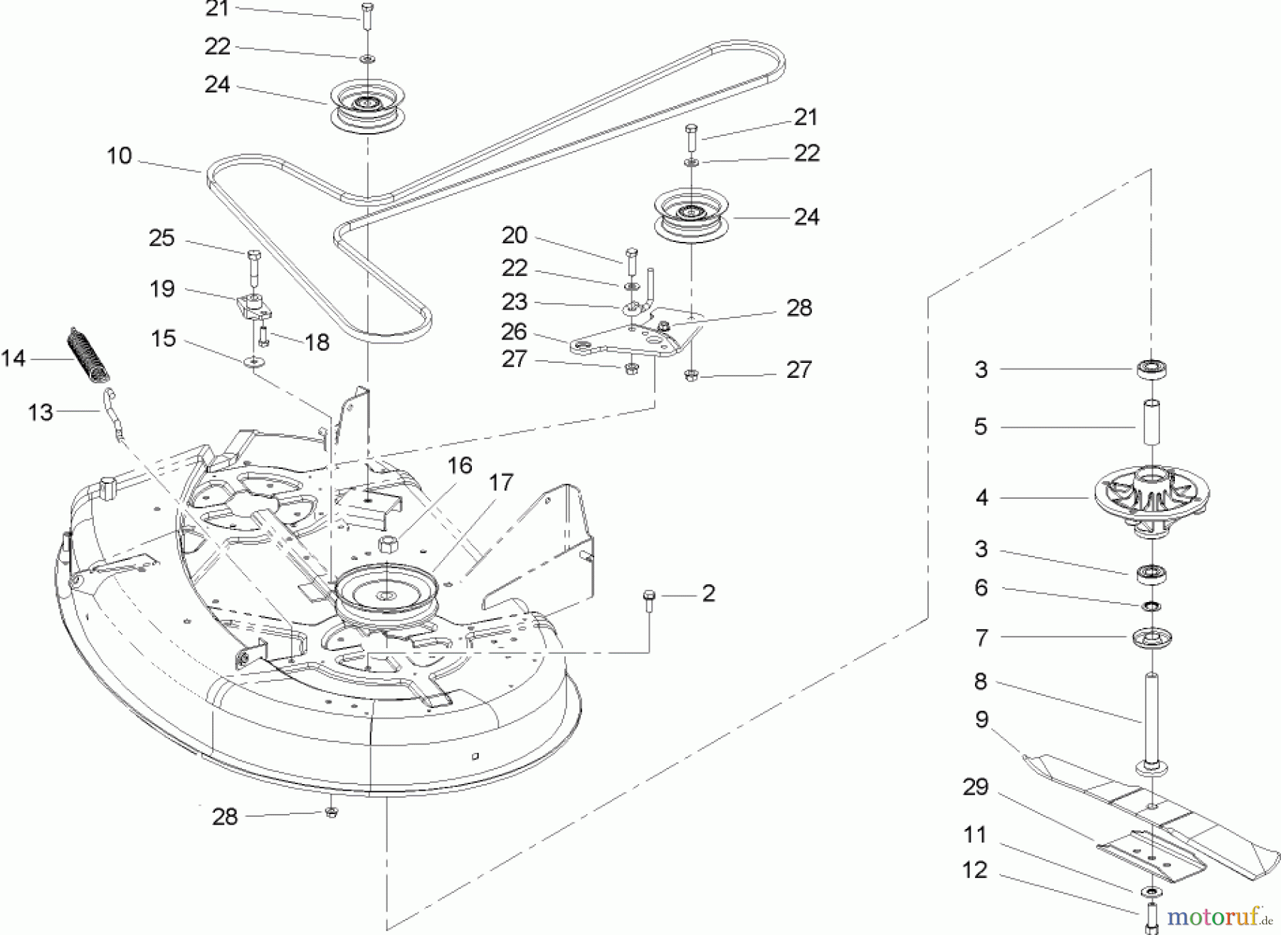 Toro Neu Mowers, Zero-Turn 74301 (14-38Z) - Toro 14-38Z TimeCutter Z Riding Mower, 2004 (240000894-240999999) 38IN DECK AND SPINDLE AND BELT DRIVE ASSEMBLY